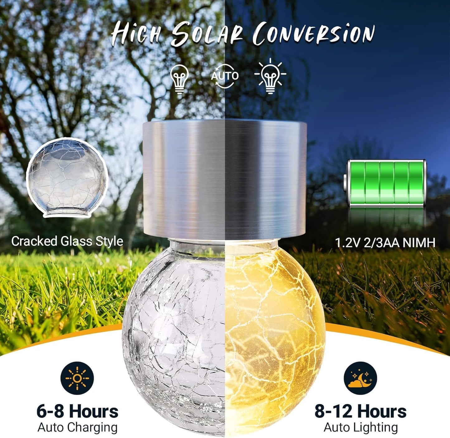 GIGALUMI 12 Pack Solar Outdoor Lights, Solar Hanging Lights for Christmas Decoration-Cracked Glass Solar Lights Outdoor Waterproof for Garden, Yard, Fence, Tree(Warm White)