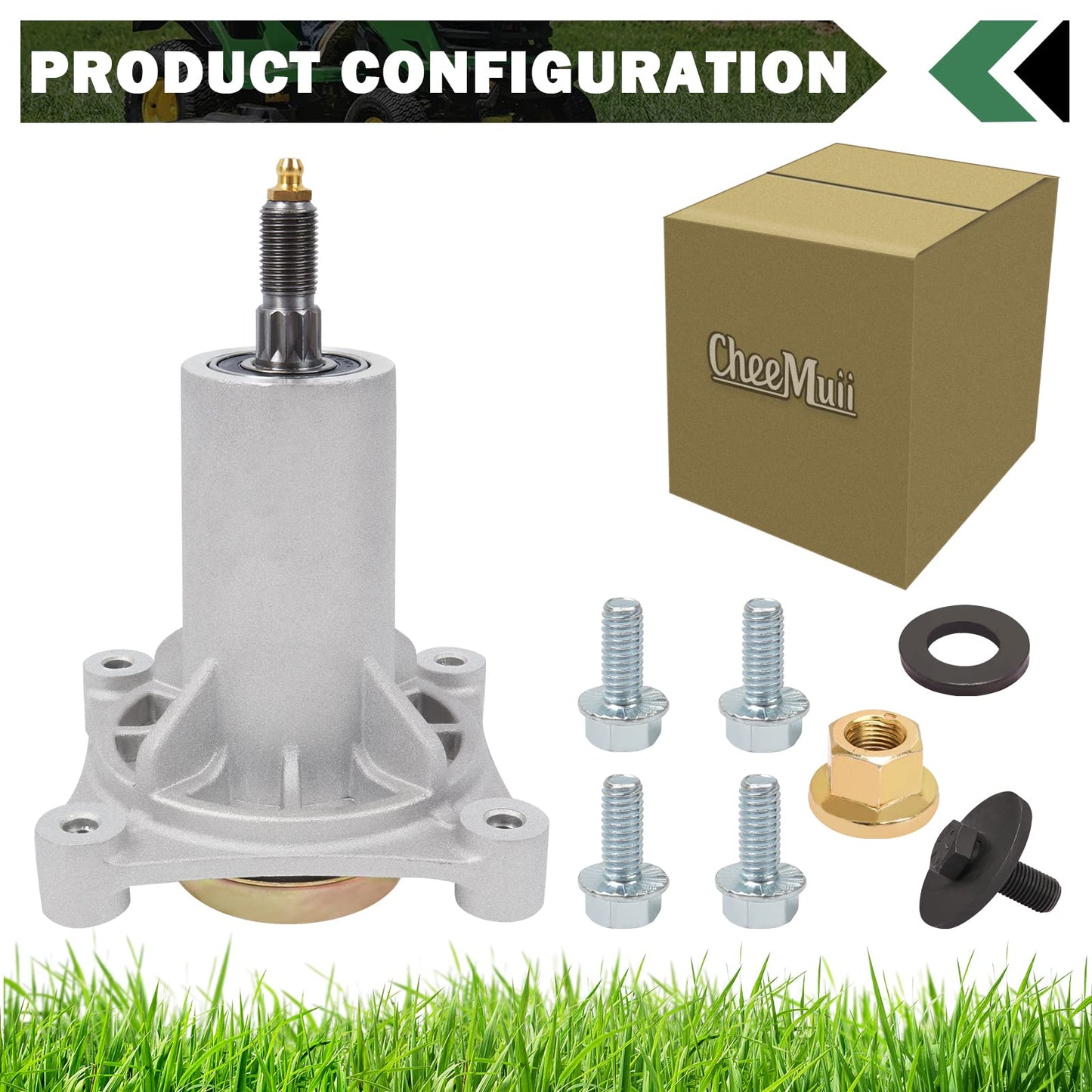 CheeMuii Deck Blade Spindle Assembly for Husqvarna 532187292,587125401 587820301532192870 532187292 532187281 539112057 54-Inch Riding Lawn Mower Deck with Bolt Tapped and Zerk Fitting