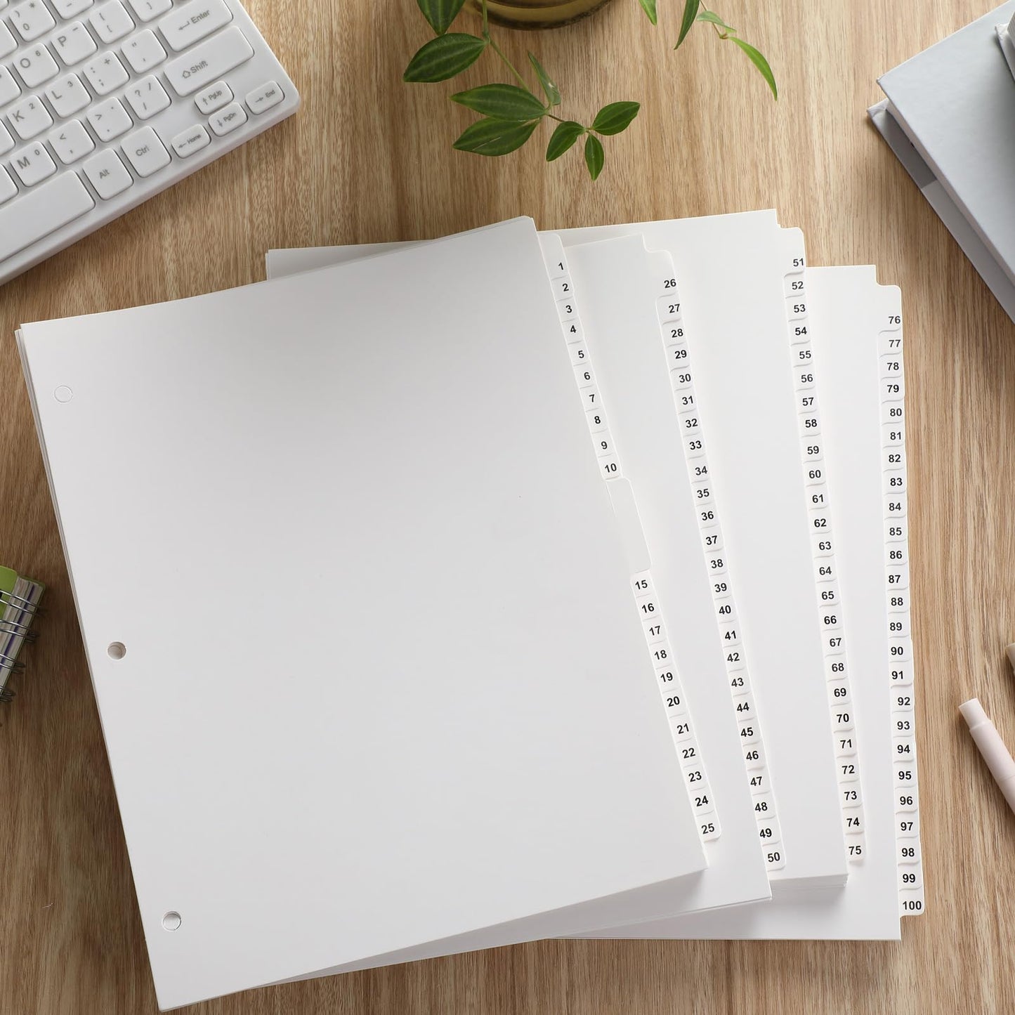Yeaqee 1-100 Numbered Tabs Dividers for 3 Ring Binders 8.5 x 11 Inch Letter Size Numbered Dividers White Binder Index for File Notebook