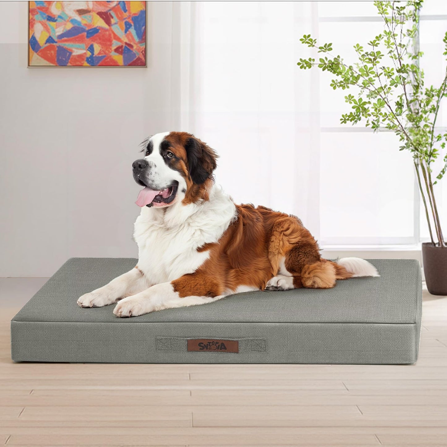 Sytopia 42-Inch Indestructible Dog Bed for Large Dogs - Big Orthopedic Chew Proof Dog Bed with Removable Washable Cover, Egg Crate Foam Pet Bed for Indoor and Outdoor Use, Light Grey