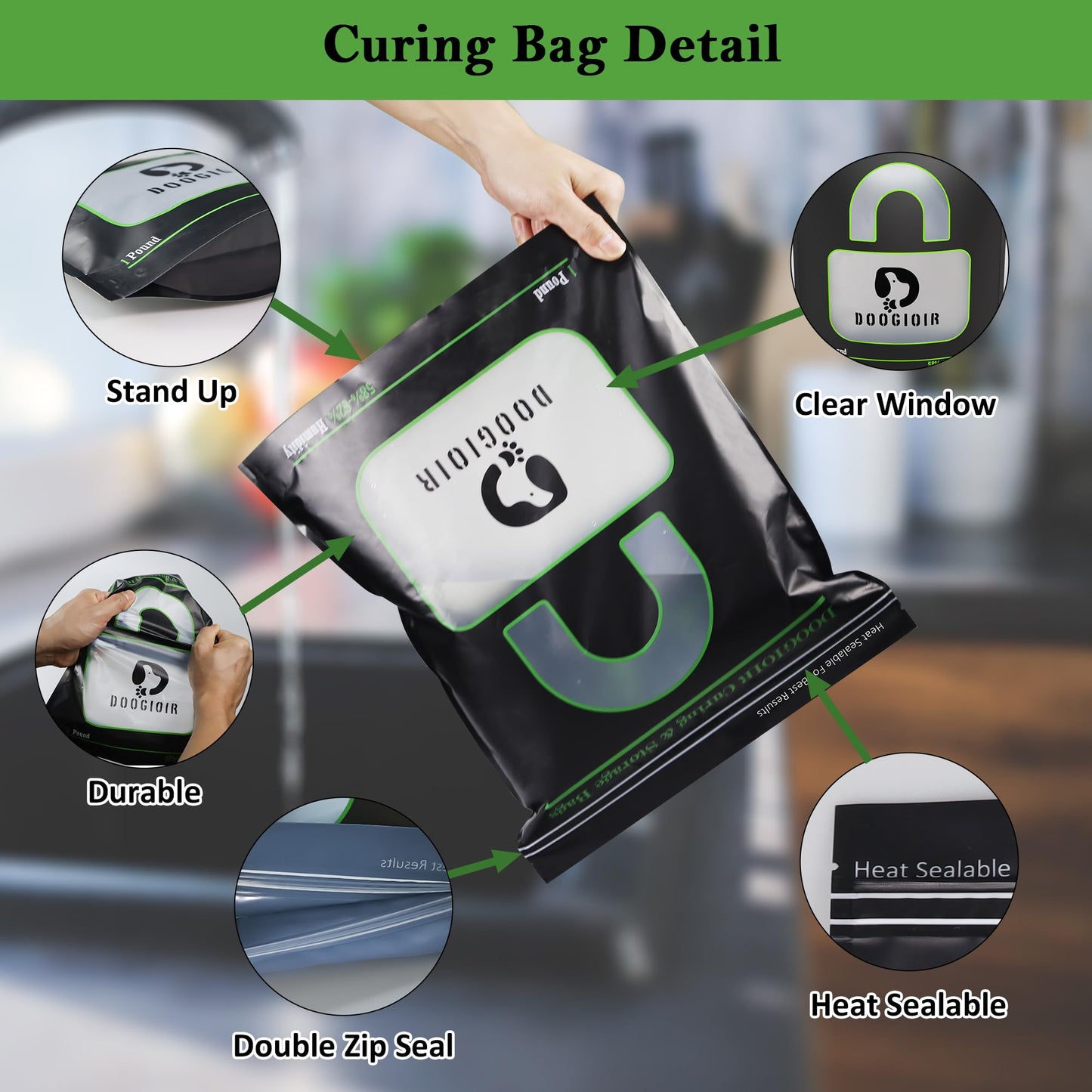 1 LB Curing & Storage Bags, Curing Bags for Food Storage, Double-Tracked Zip Closure Heat Sealable upright Cure Bags, Reusable Humidity Control Cure Bags (15.94 x 12.99 inch, 10 Pack)