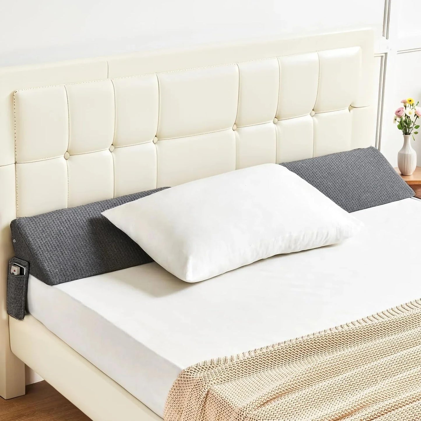 Bed Wedge Pillow for Headboard Gap Filler Mattress Gap Filler(0-8") Bed Wedge for Headboard Gaps Between Your Headboards and Mattress，Headboards Pillow (Grey, Queen(60"x6"x10"))