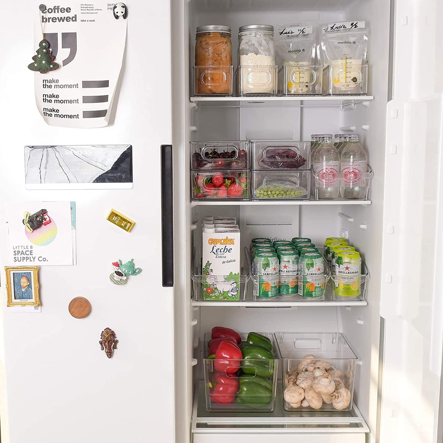 6 Pack Clear Pantry Organizer Bins Storage Holder Bin with Handles, Household Plastic Food Storage Organizer for Fridge, Cabinet, Kitchen, Countertops, Cupboard, Drawers, Shelves (10 x 6 x 3 inches)