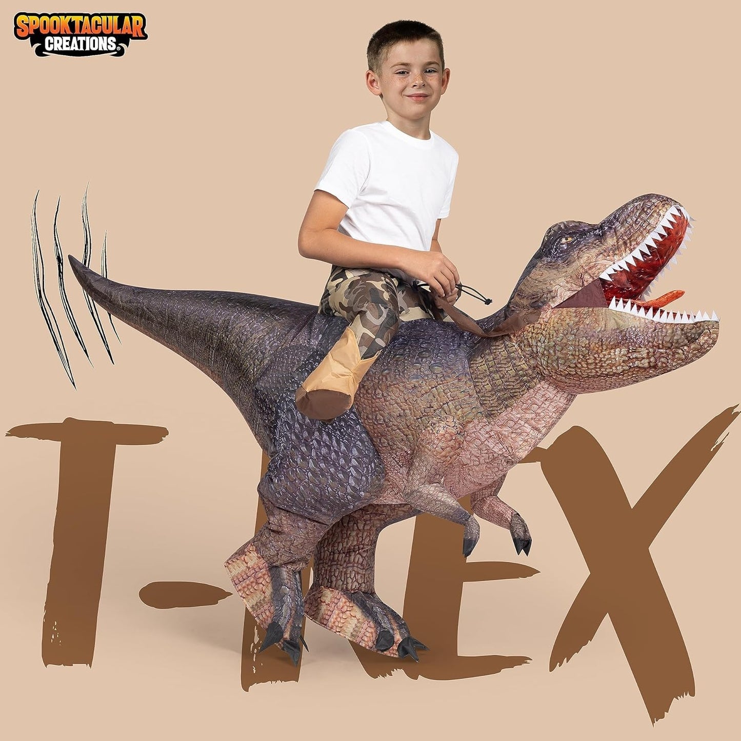 Spooktacular Creations Halloween Inflatable Dinosaur Costume Kids Digital Printing Ride-On Dinosaur for Halloween（M)