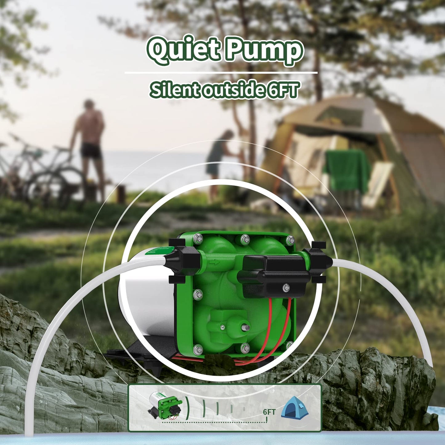 RVGUARD Fresh Water Pump, 12V DC Self Priming Diaghram Water Pump, 5.5 GMP with Strainer Filter, Adapters, for RV, Yacht, Garden, Camper