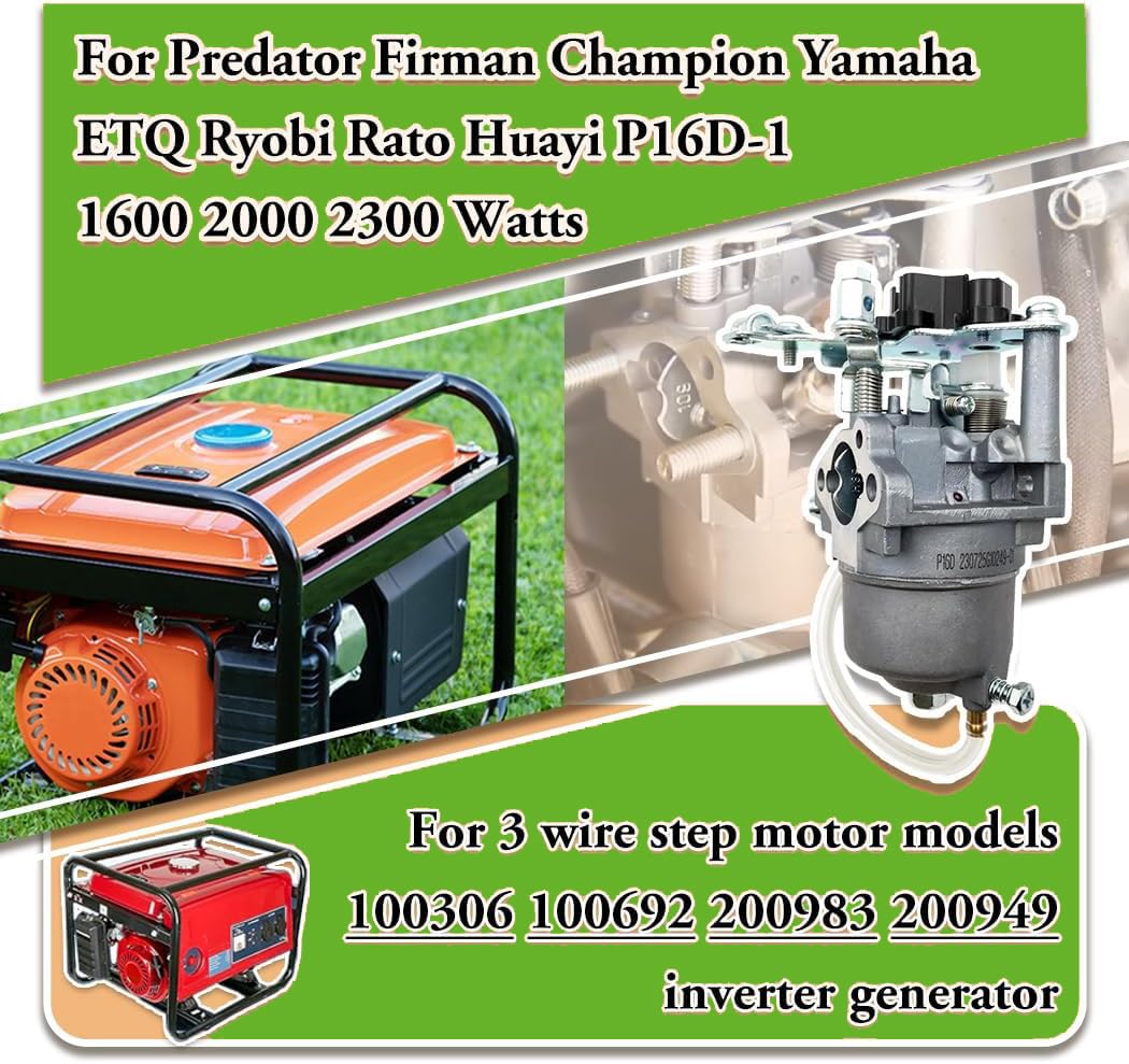 2000W/2500W Generator Carburetor for Predator Champion Firman Harbor Freight Yamaha A-ipower ETQ Ryobi Westinghouse 2000 2300 Watt Inverter Generator 62523 Carb with Fuel Line Gasket