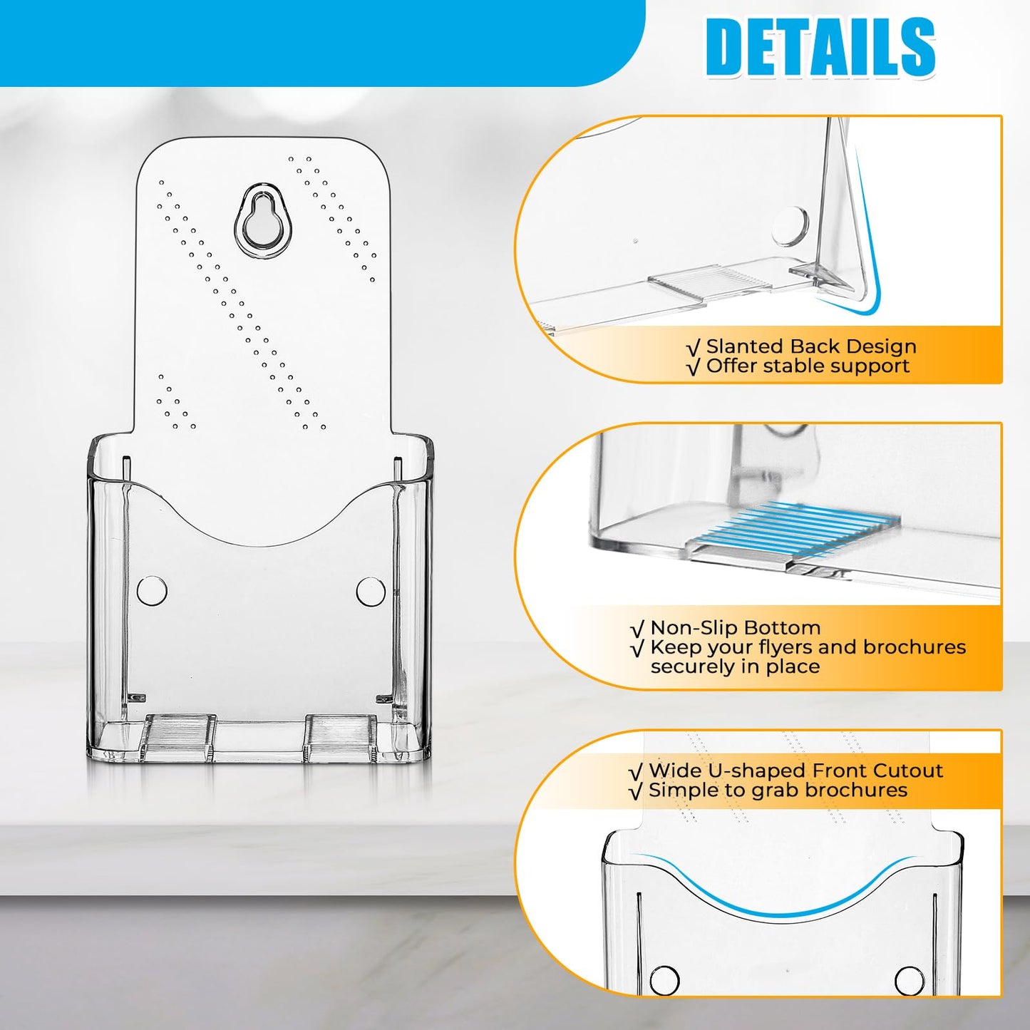 FLKQC Acrylic Brochure Holder, 10 Pack Brochure Holder Stand Plastic Pamphlet Holder Clear Literature Countertop Organizer Plastic Flyer Display Stand for Magazine, Document, Booklet