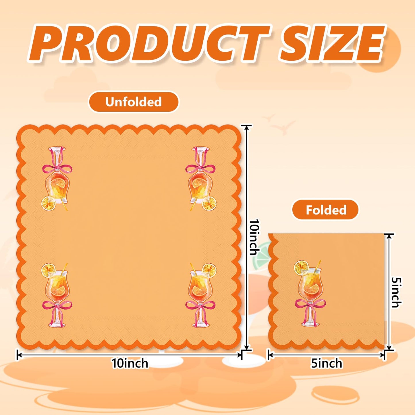 FYSUIMU 100 Pcs Love at First Spritz Cocktail Napkin Disposable Scalloped Paper Napkin Orange Drink Beverage Napkins for Wedding Bride Bachelorette Shower Party Supplies
