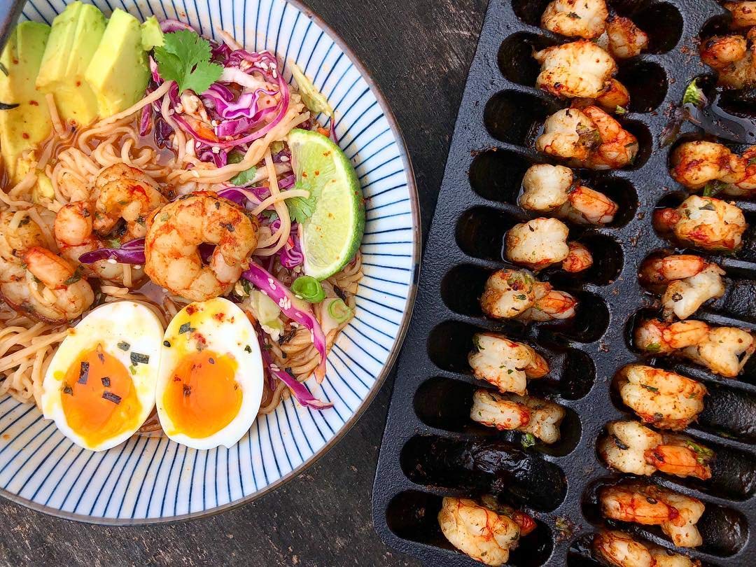 Outset 76375 Cast Iron Shrimp Pan, Shrimp Grill Pan Black 6.25 x 13.25 x 2 inches