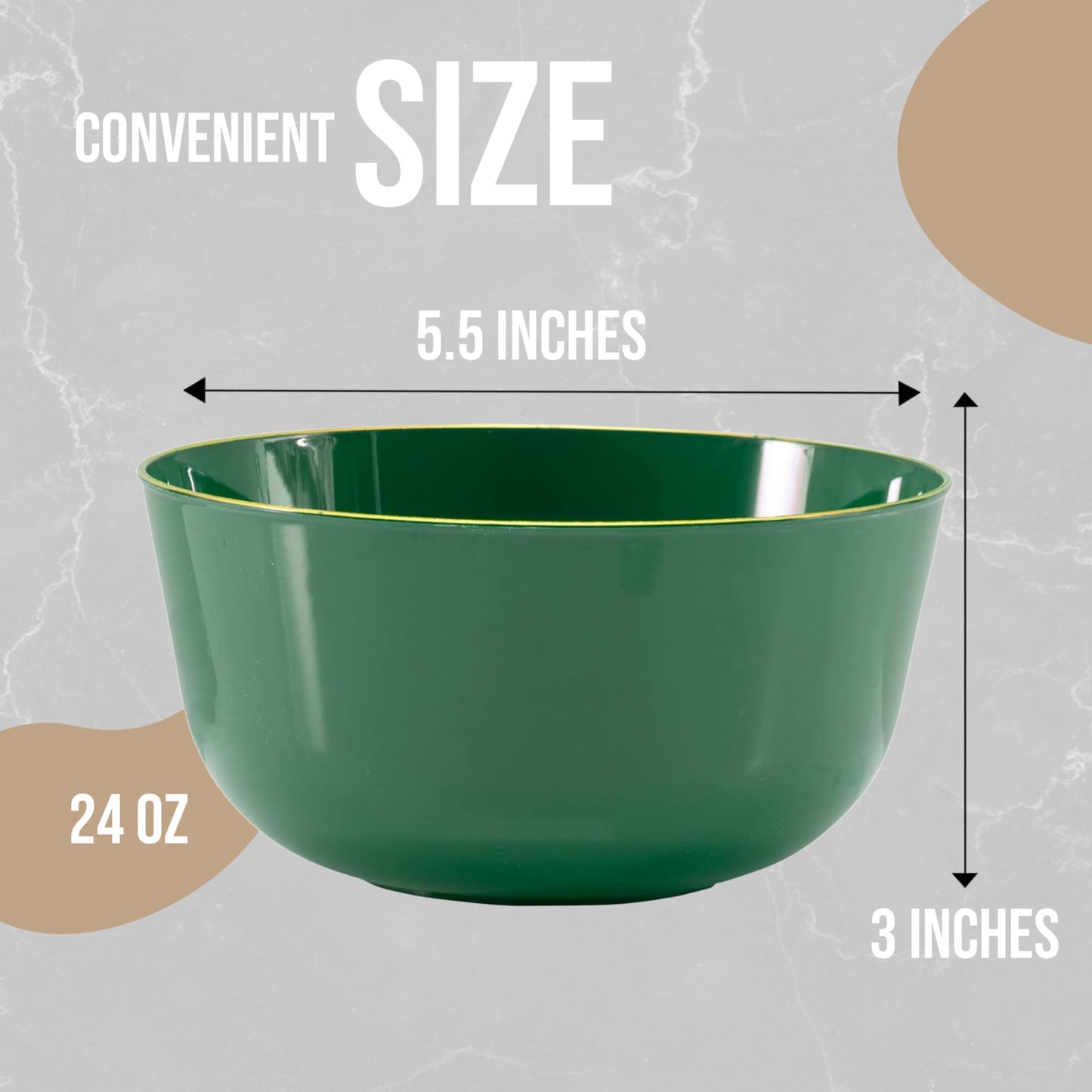 Trendables 24 oz Plastic Bowls Set - Fancy Serving Bowls - Perfect for Ice Cream, Salad, Candy - Disposable (1, Green Gold Rimmed)