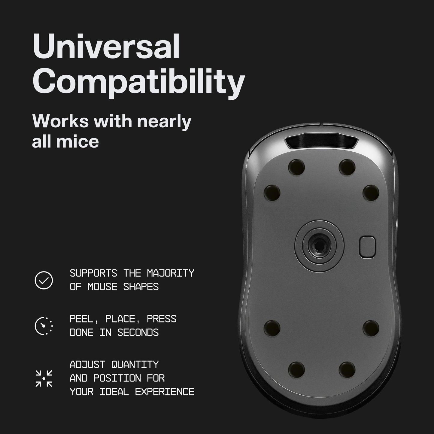Wallhack PTFE Dot Silent Mouse Skates | Premium Universal Skates for Gaming Mice | Ultra-Smooth Glide on Cloth & Glass Pads | Customize Speed & Control | Fast, Easy to Apply | Black 7mm x 7mm