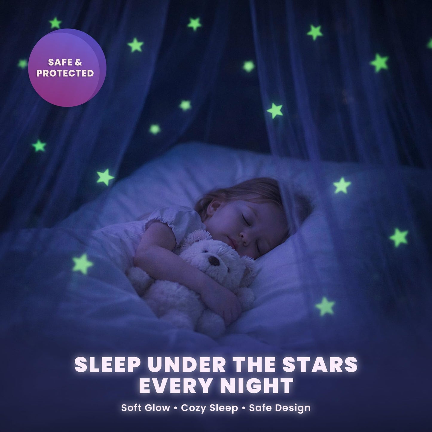 Bollepo Bed Canopy for Girls with Glowing Stars - Princess Rainbow Baby Canopy for Bed, Netting Room Decor, Ceiling Tent, Canopy for Crib | Single, Twin, Full, Queen Size Kids Bed