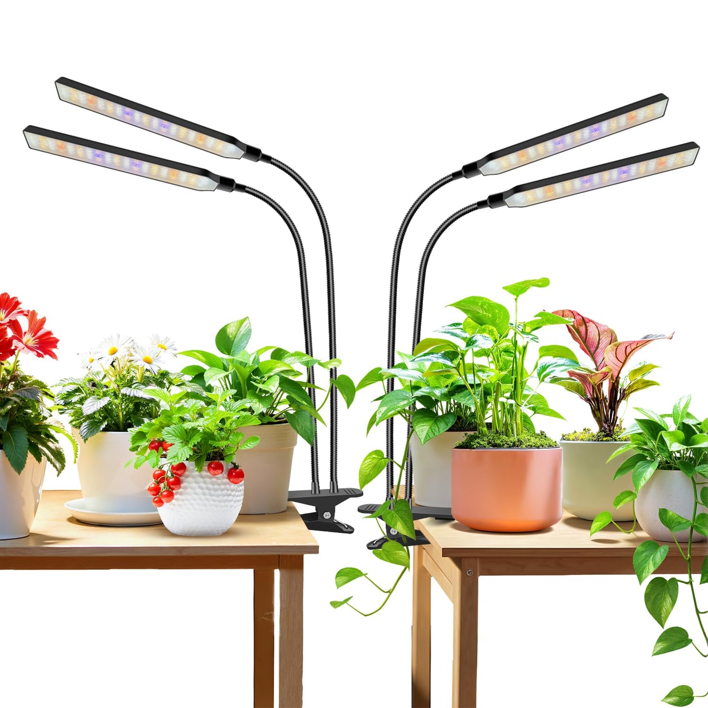 Aumtrly Grow Light Clip on 2 Pack, 228 LED Full Spectrum Plant Lights for Indoor Growing, 2 Head Black Arm Grow Lamp with Gooseneck, 6/12/16H Timer, 5 Dimming, 3 Light Modes
