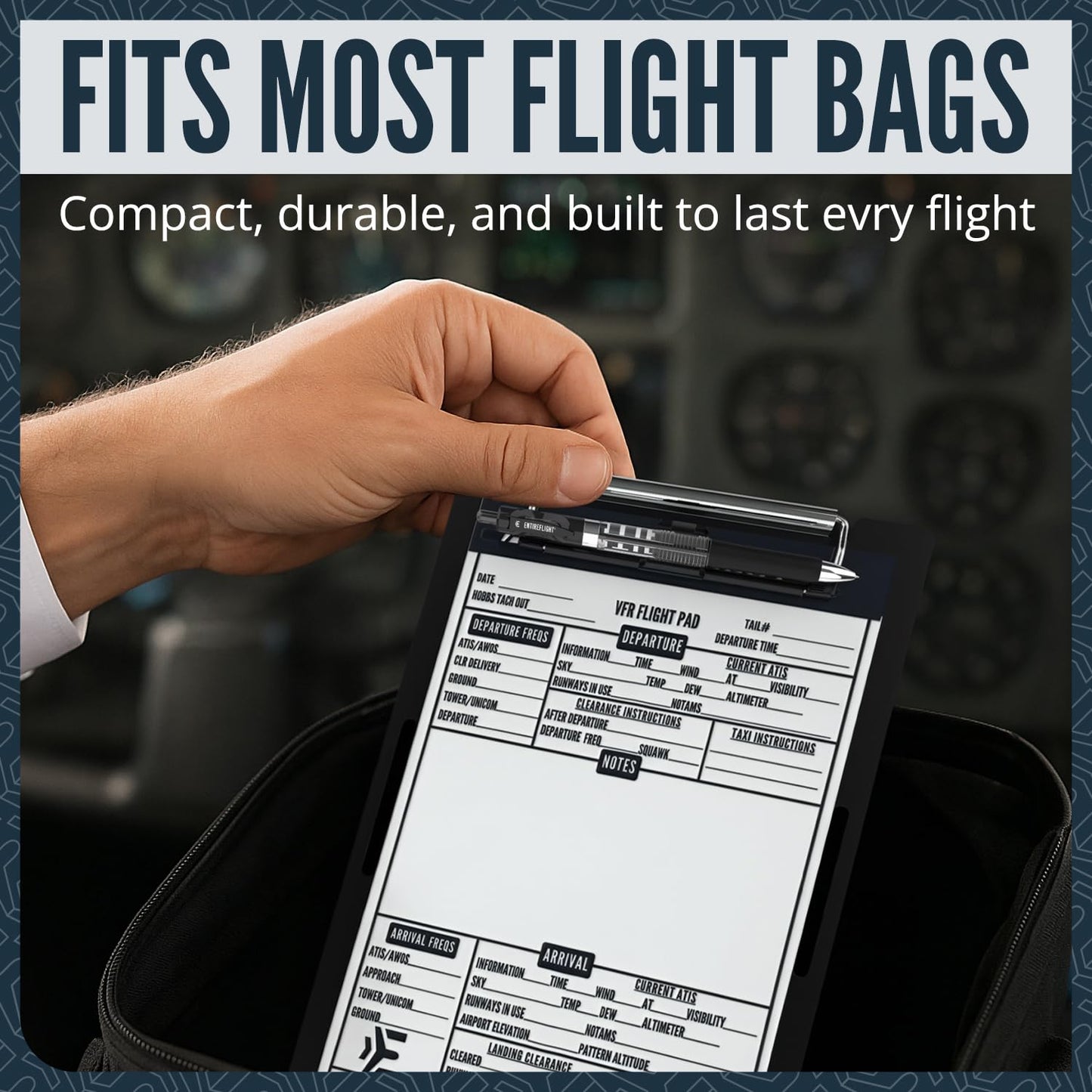 EntireFlight Aviation Pilot Kneeboard-VFR Black With Notepad-Premium Pilot Gear Aviation Accessories - Airplane Grade Aluminum-Elastic Knee Board Strap & Pen|Quality Box Included For Great Pilot Gifts