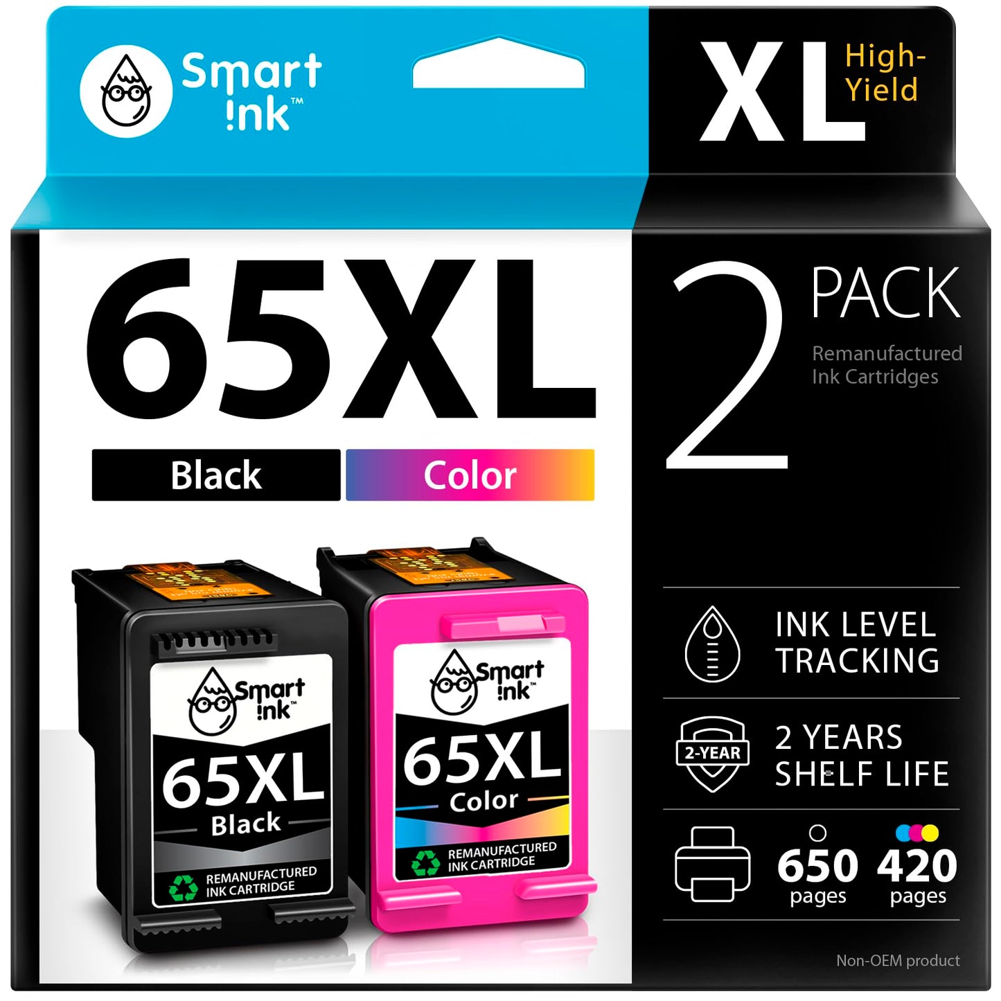 Smart Ink Remanufactured Ink Cartridges Replacement for HP 65 XL HP 65XL (Black & Color 2 Combo Pack) for DeskJet 3755 2600 2625 2652 2655 3700 3720 3752 3772 Envy 5000 5010 5052 5055 Printer Series