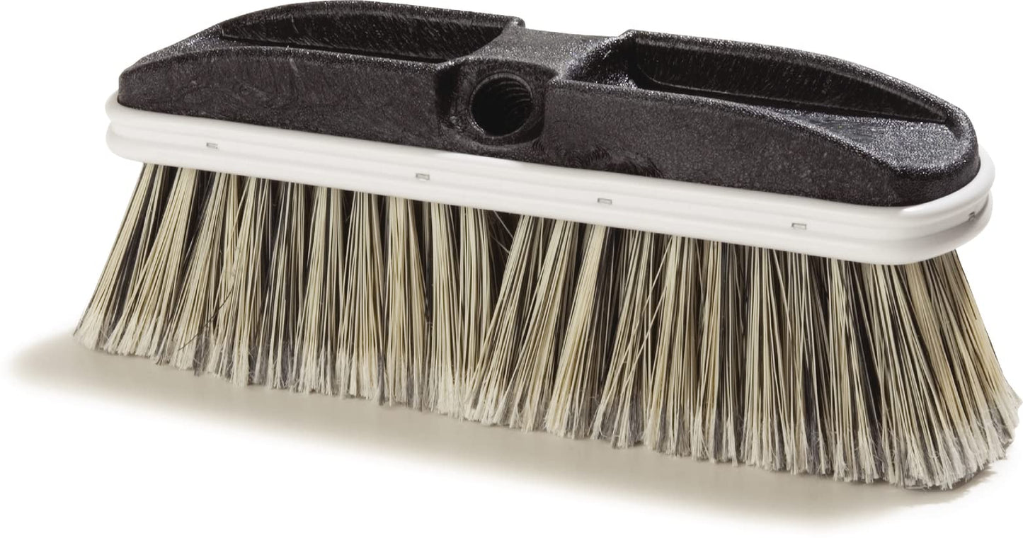 Carlisle FoodService Products Flo-Pac Plastic Scrub Brush, Cleaning Brush, Wash Brush with Flagged Polystyrene Bristles for Cleaning, 10 Inches, Black