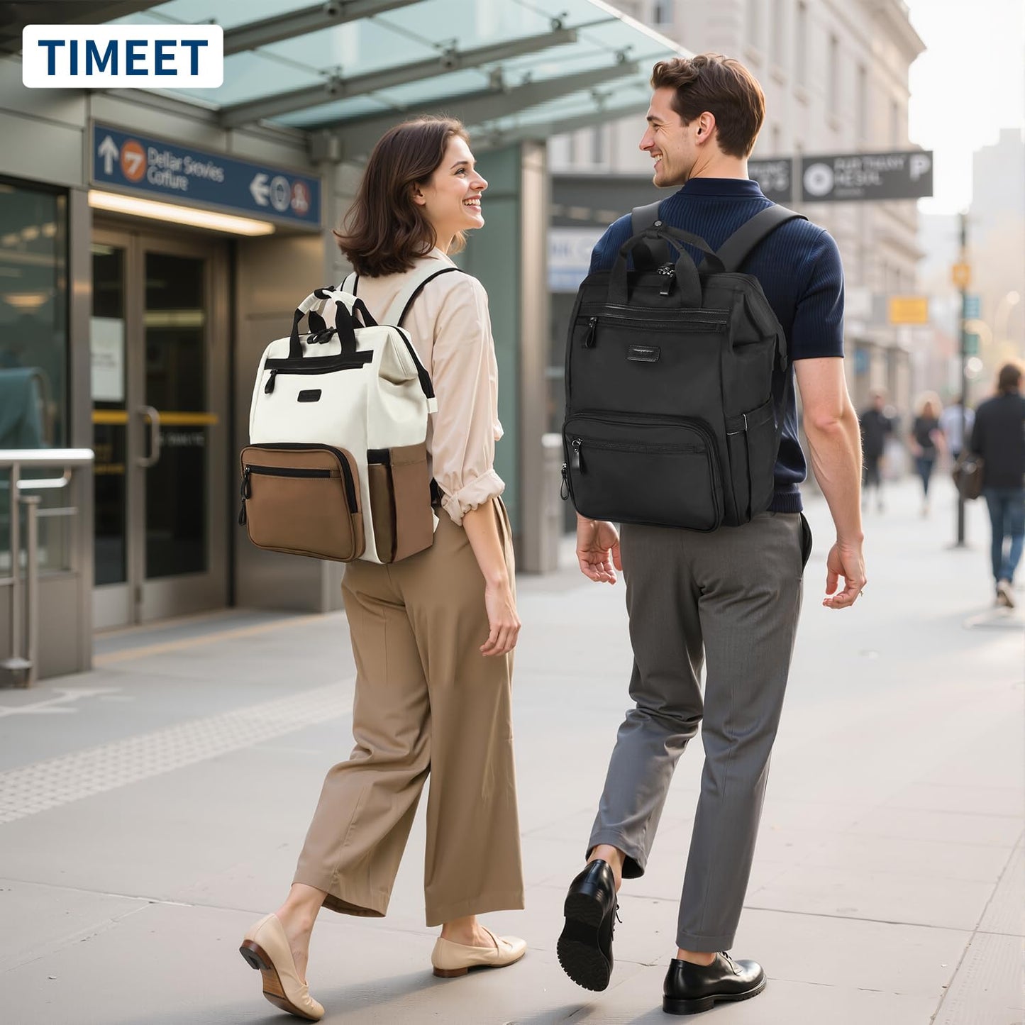 Timeet Laptop Backpack for Women Men, 17 Inch Travel Backpack with USB Charging Port, Water Resistant & Anti-theft for Work College Business, Multifunctional Carry on Backpack, Mousse Black