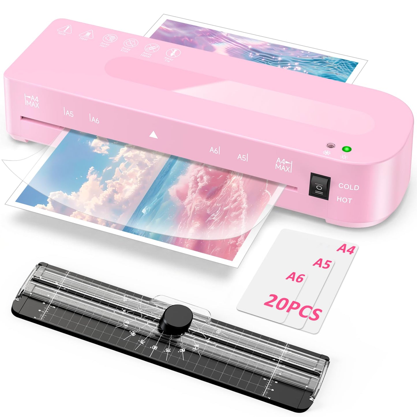 Laminator Machine with 20 Laminating Sheets, A4 Laminators Hot & Cold withTrimmer, 9 Inch Laminating Machine for Office, School, Business and Home