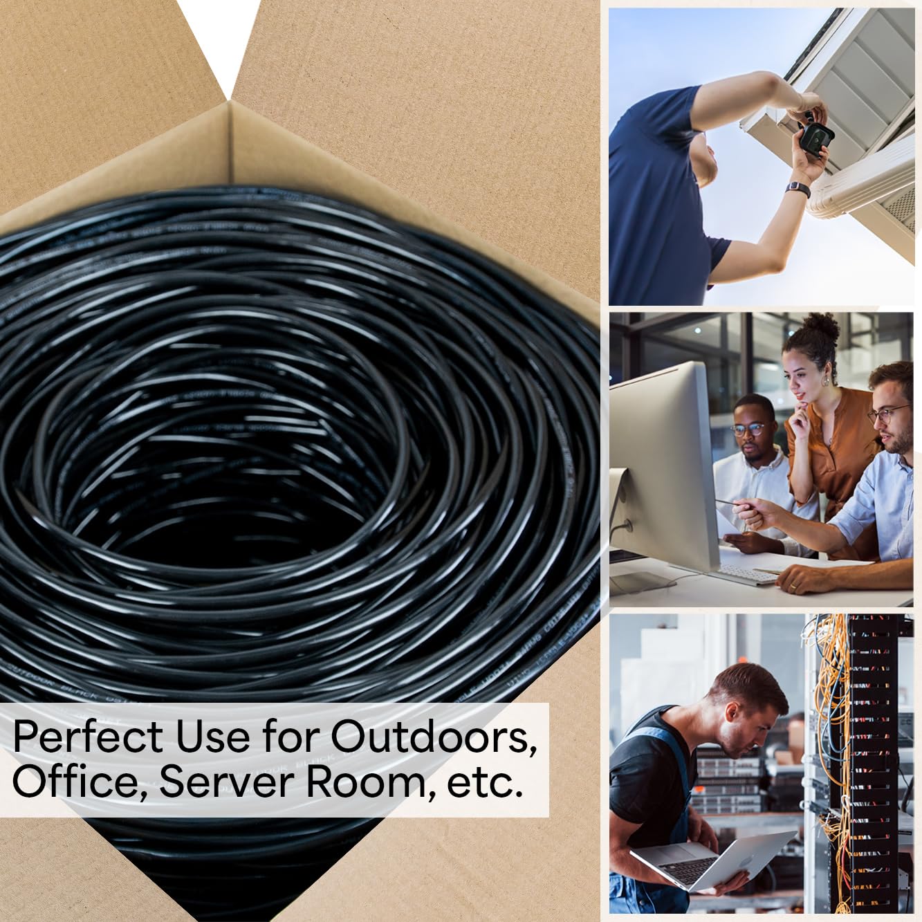 VIVO Waterproof 250ft Bulk Cat6 Wire, CCA Ethernet Cable, 23 AWG, UTP Pull Box, Outdoor Direct Burial, Black, CABLE-V019