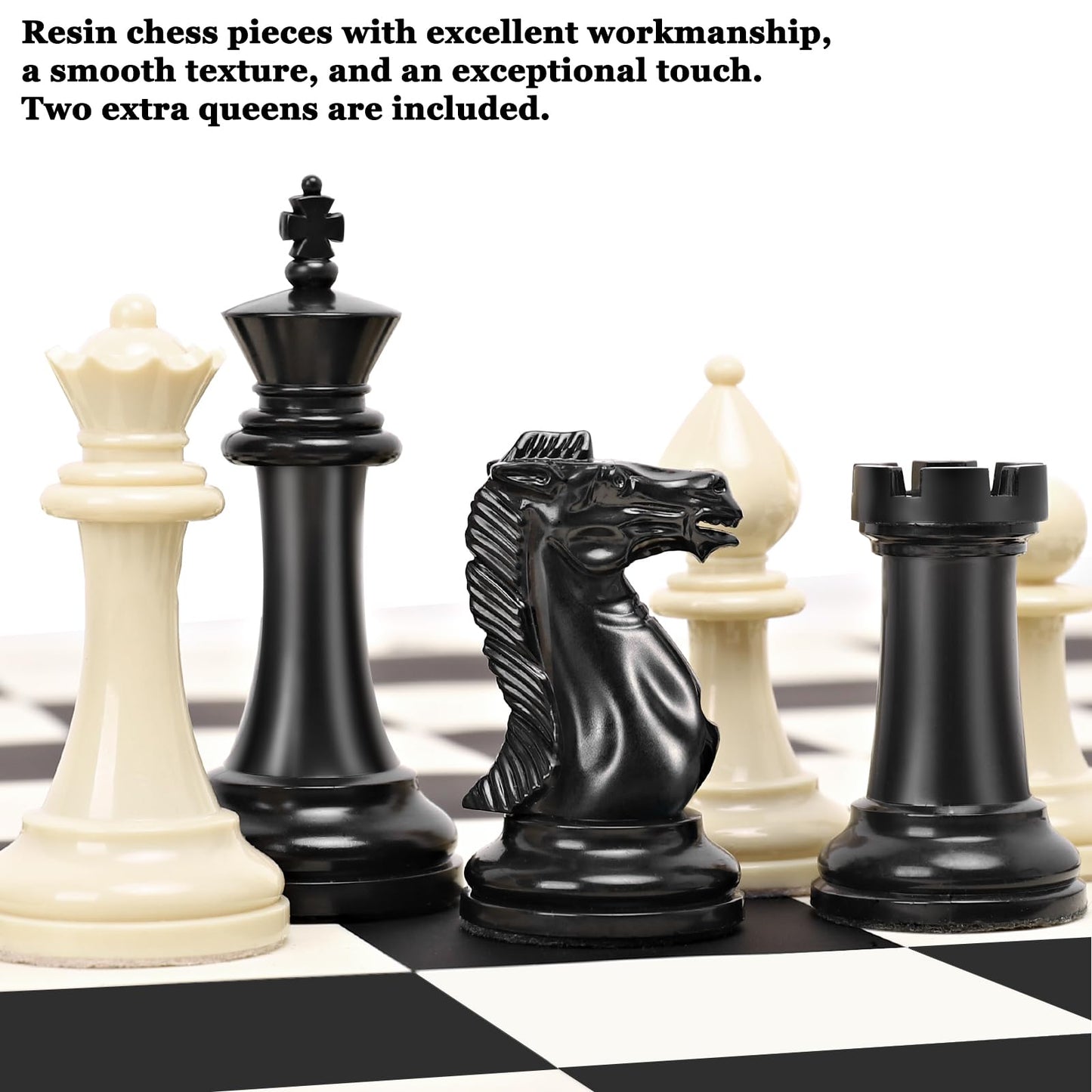 Chess Set - Tournament 20inch Silicone Chess Board, 3.5" King Height Weighted Staunton Chess Pieces with 2 Extra Queens, Professional Portable Chess Set with Storage Bag