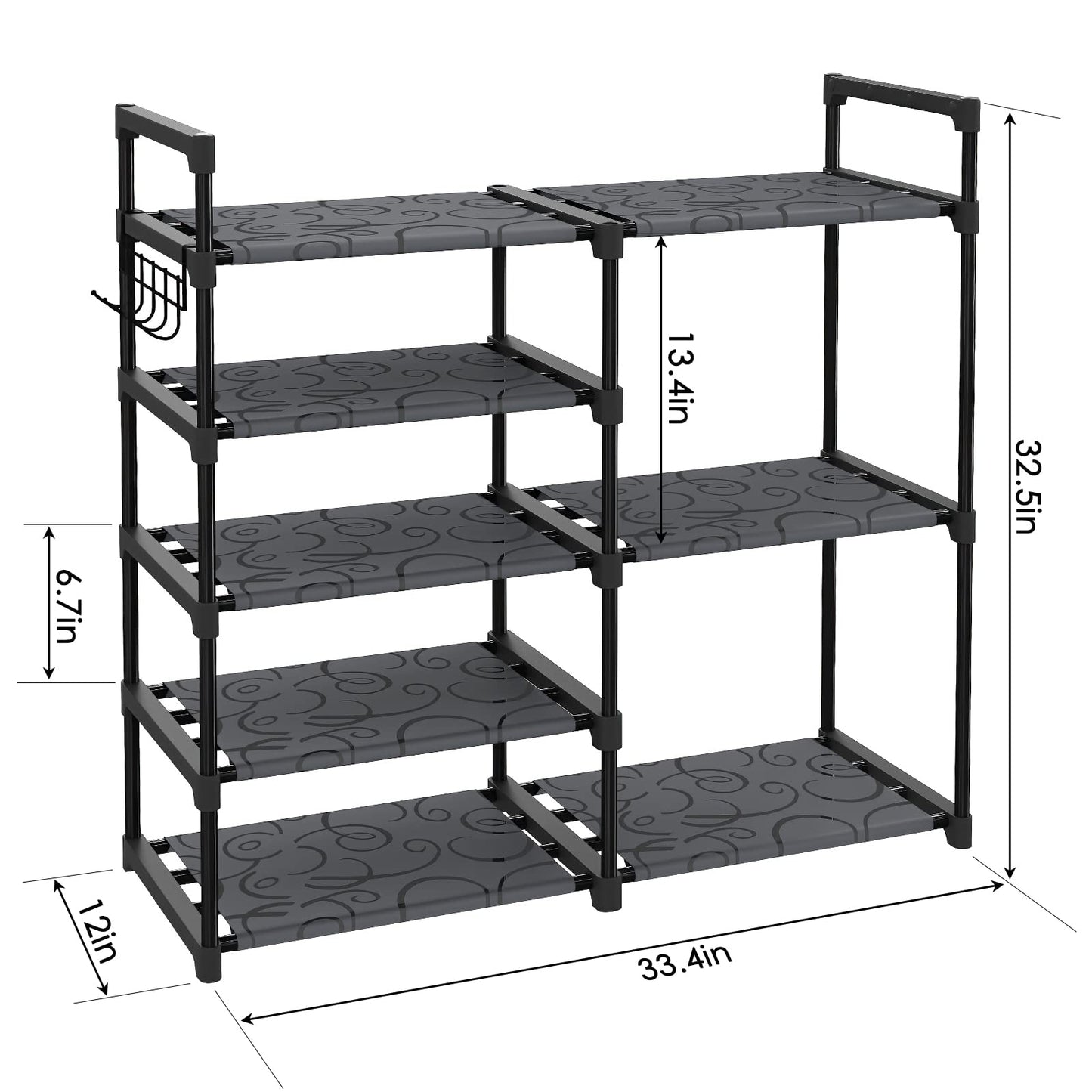 CSXGBAB Black Tubes Closet Shoe Rack, Boot Rack, 5 Tier Oxford Fabric Shelf, Easy Assembly, Sturdy and Durable, Holds Up to 30 lbs