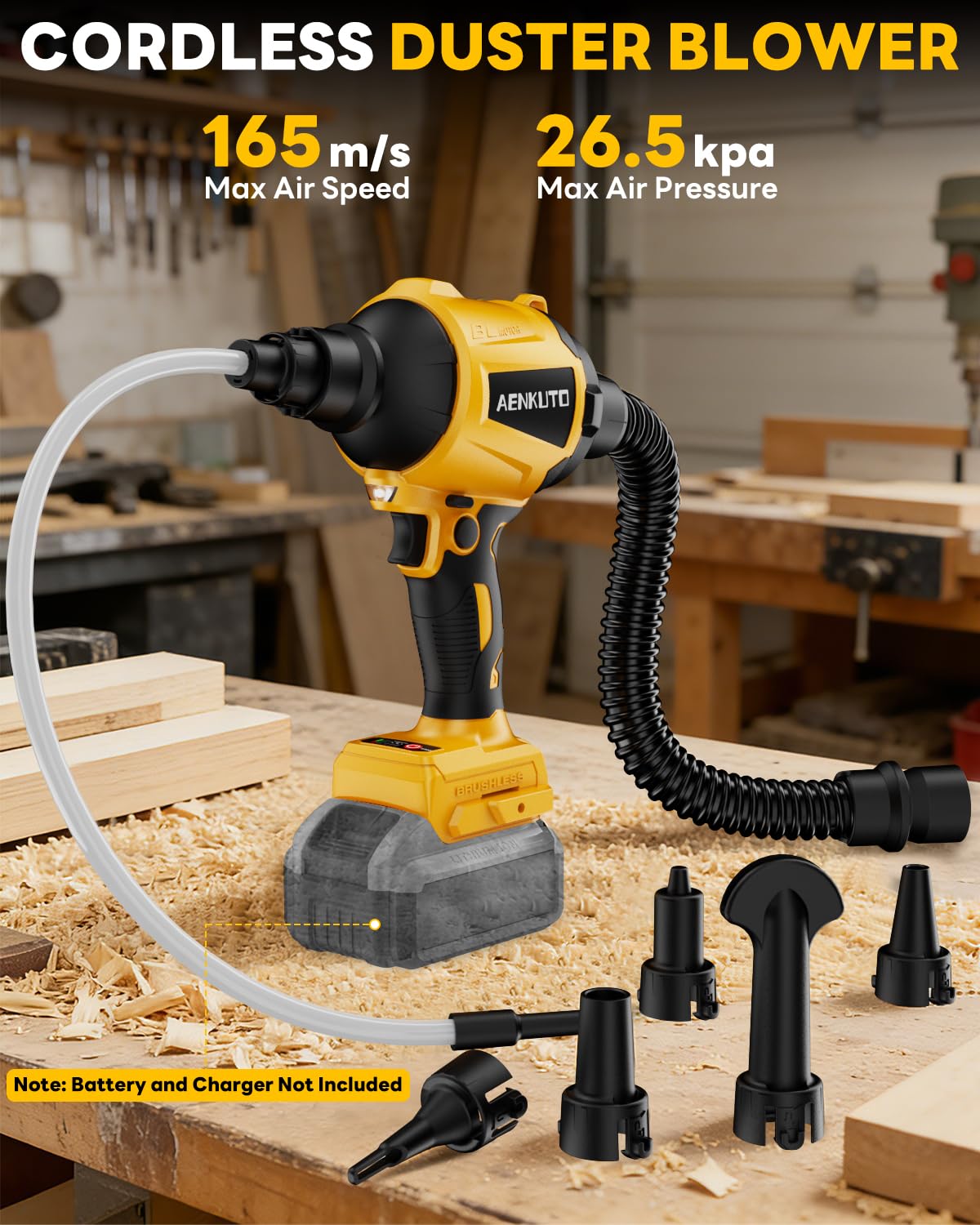 Cordless Compressed Air Duster & Blower, Brushless Handheld Dust Air Blower, 3-Speed Control, 7-in-1 Nozzles, Portable Inflatable Pump for Camping (No Battery) (For Dewalt 20v MAX Battery(No Battery))