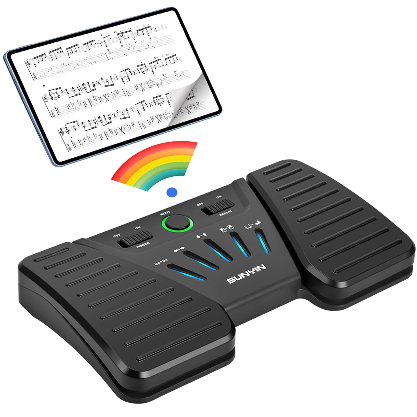 Wireless Page Turner Pedal Buletooth Foot Pedal Music Page Turner for Ipad Phones Tablets Phone Rechargeable Hands-Free（Black)