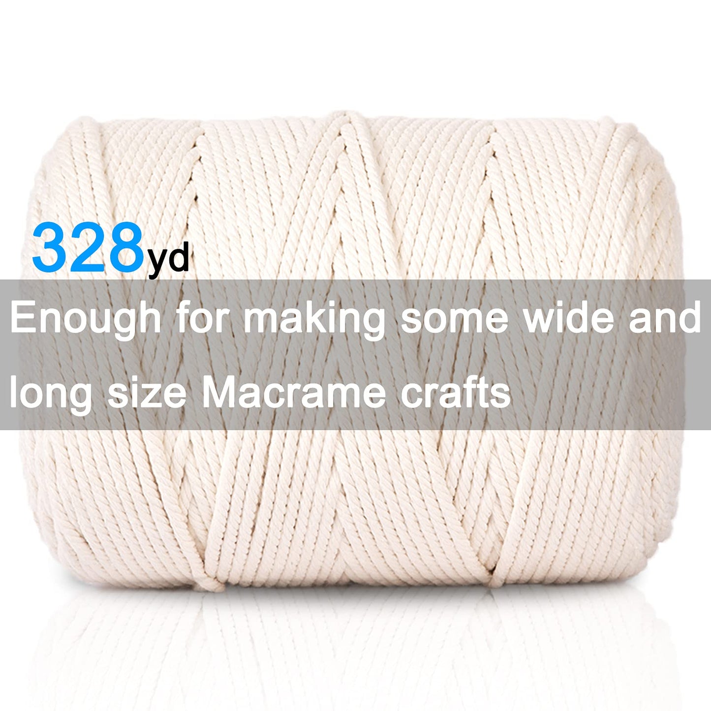 Macrame Cord 5mm x 328Yards, Natural Cotton Macrame Rope - 4 Strands Twisted Macrame Cotton Cord for Wall Hanging, Plant Hangers, Crafts, Gift Wrapping and Wedding Decorations(5mmX300m)