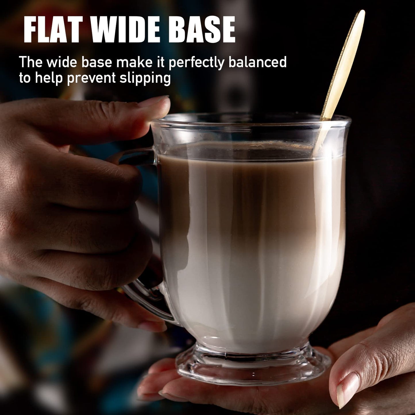 NBABSR 16 OZ Clear Glass Large Coffee Mugs Set of 4,Big Beer Cups with Handle,Bottom Nine-Sided Diner Mug for Men and Women for Hot Beverages,Tea, Cappuccino, Latte, Espresso, Juice Mothers