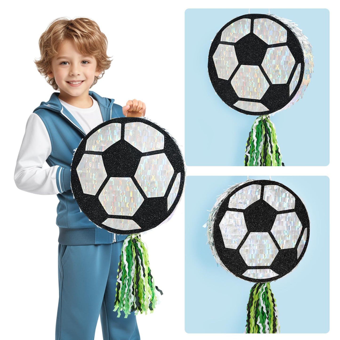 WERNNSAI Soccer Pinata - Soccer Ball Pinata with Blindfold and Stick for Sports Birthday Party Decoration Soccer Match Celebration Bachelorette Supplies