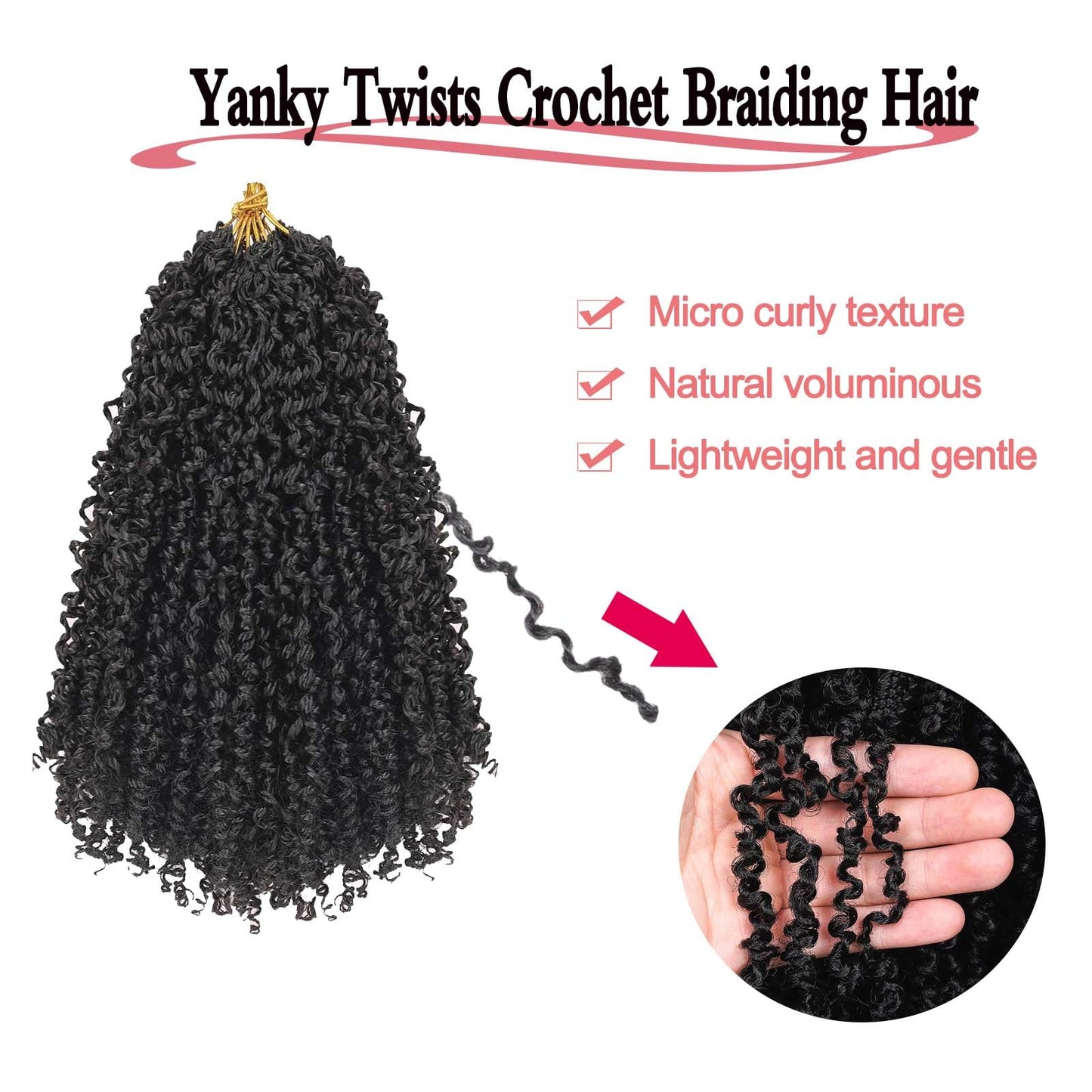 FFDDear 12 Inch Pre-Looped Yanky twist crochet hair 8 Packs Fluffy Spring Mini Twis Crochet Hair Passion Twist with curly crochet hair Natural Black Braids Hair for women extension(12 Inch, 1B)