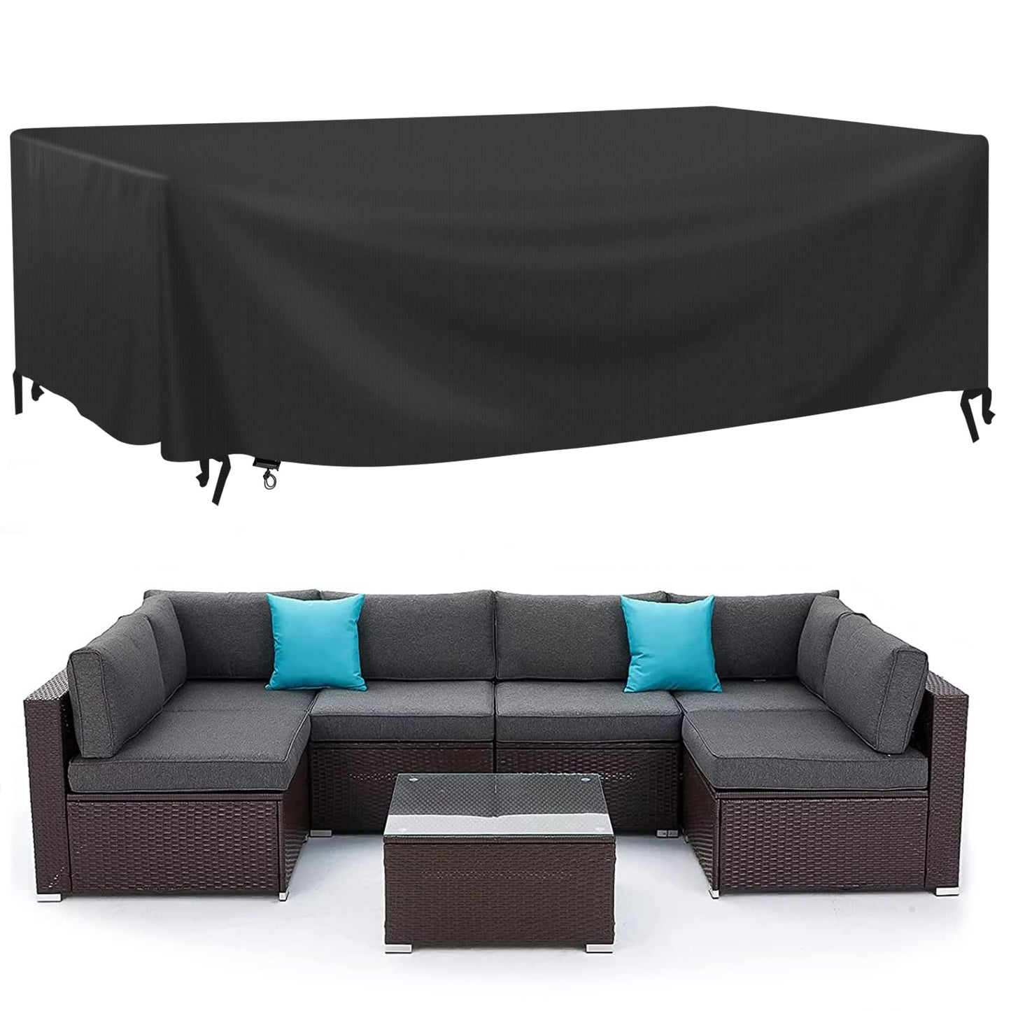 Mokani Patio Furniture Covers, Waterproof, Outdoor Furniture Covers, 95.2" L x 63.7" W x 39.3" H, Oxford 420D, Black