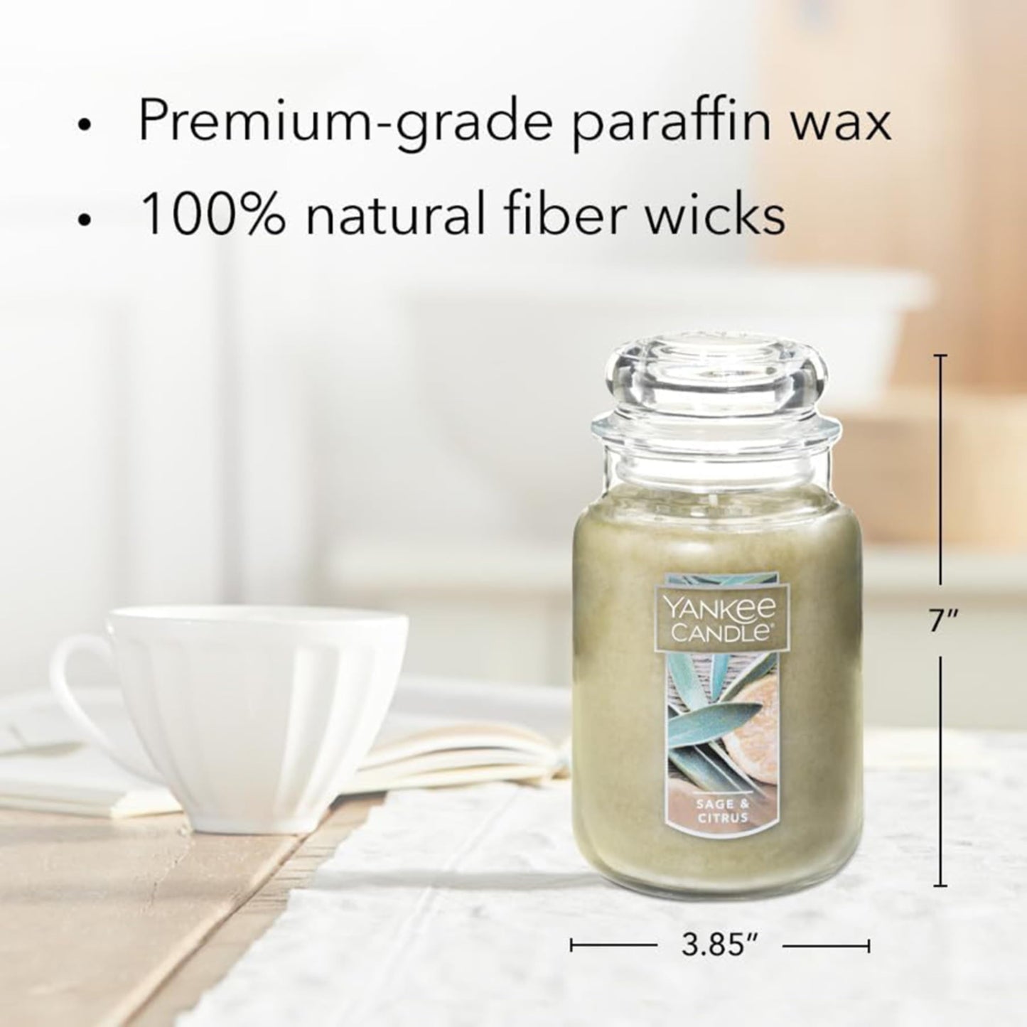 Yankee Candle Scented Candle, Sage & Citrus, Original Large Jar Candle, 110-150 Hours of Burn Time, 22 oz.