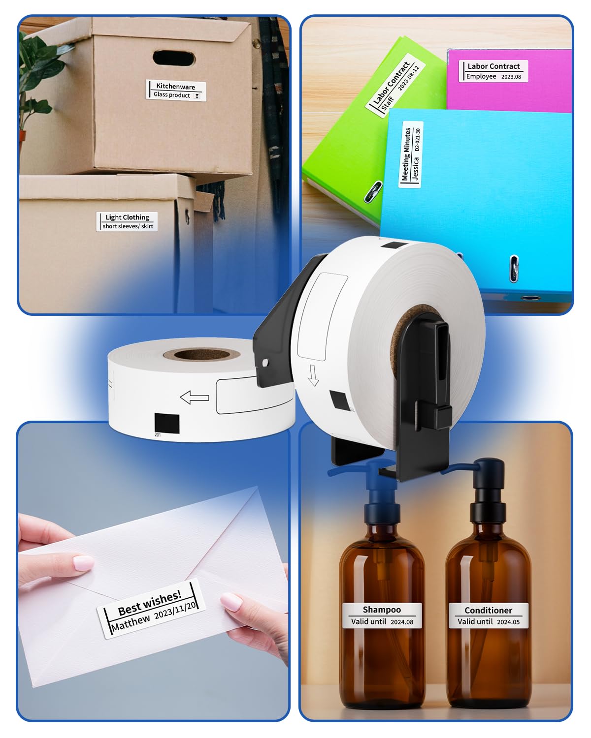 Greateam DK-1201 Standard Address Shipping Labels 29mm x 90mm(1.1" x 3.5") Die-Cut Papers Compatible with Brother QL 800 QL 810W 700 600 820NW Printer, 6 Rolls+1 Reusable Frame, 400 Labels/Roll