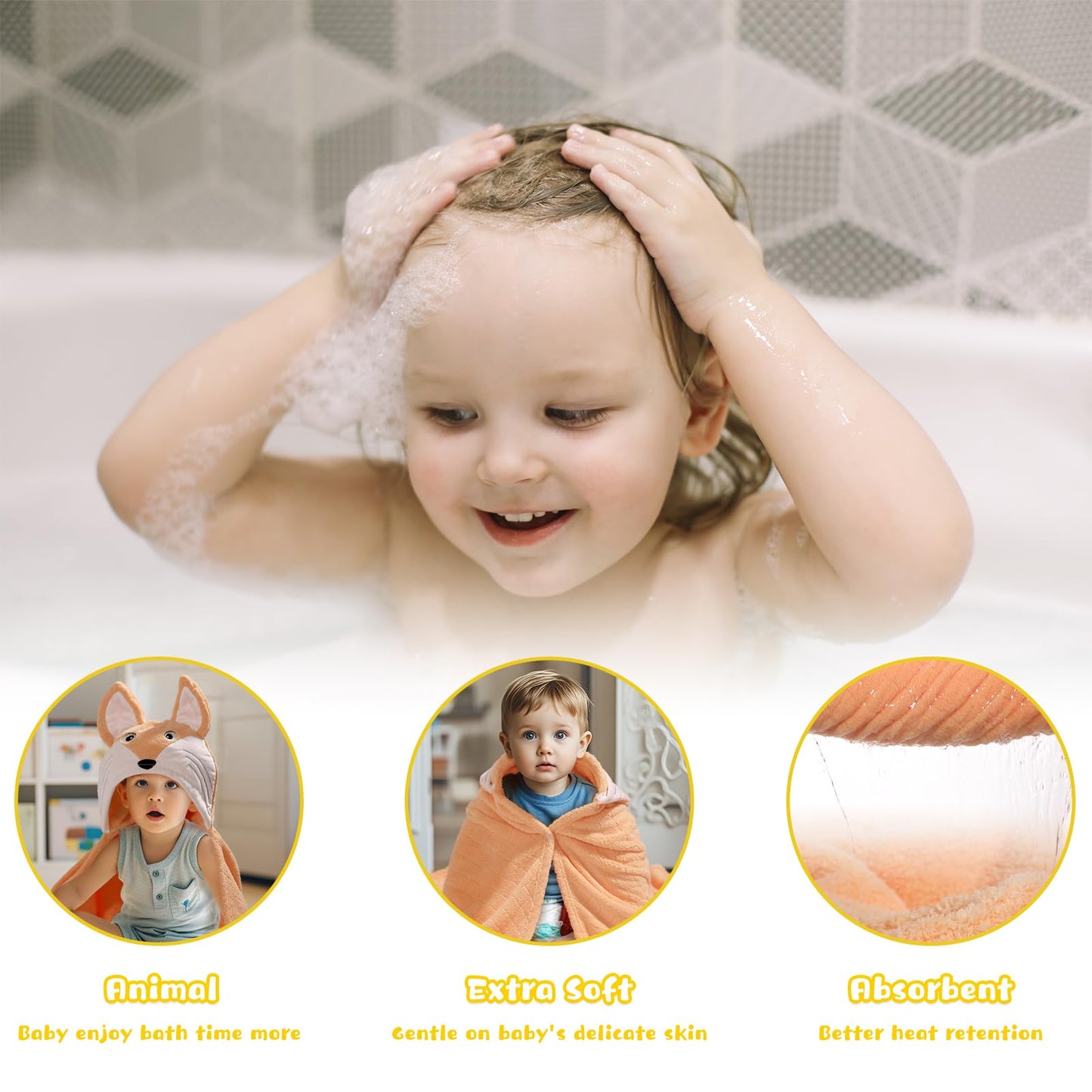 WODHOY Toddler Bath Towel Hooded Towels for Kids 0-5 Years, 2-Pack Thick Absorbent Large 50"x 32" Coral Fleece Baby Towels with Hood Aniaml for Children,Shower,Beach, Green & Orange Set