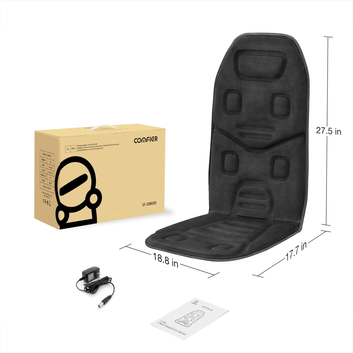 COMFIER Massage Seat Cushion with Heat - Back Massager for Chair, 3 Heating Pad, 10 Vibration Motors, Massage Chair Pad for Back Office Home use
