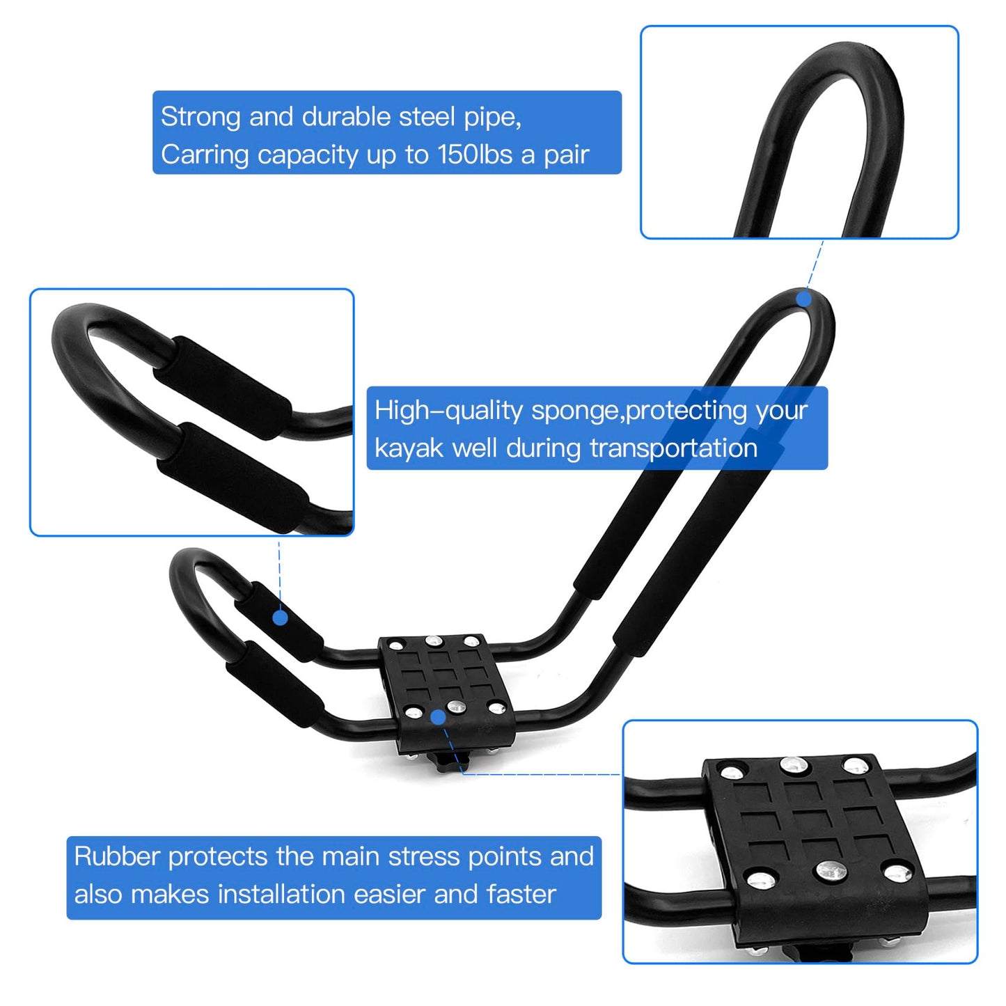 Telakeni Kayak Roof Racks Carrier Universal Cars Support Kayak Canoe Roof Rack (1 Pair)