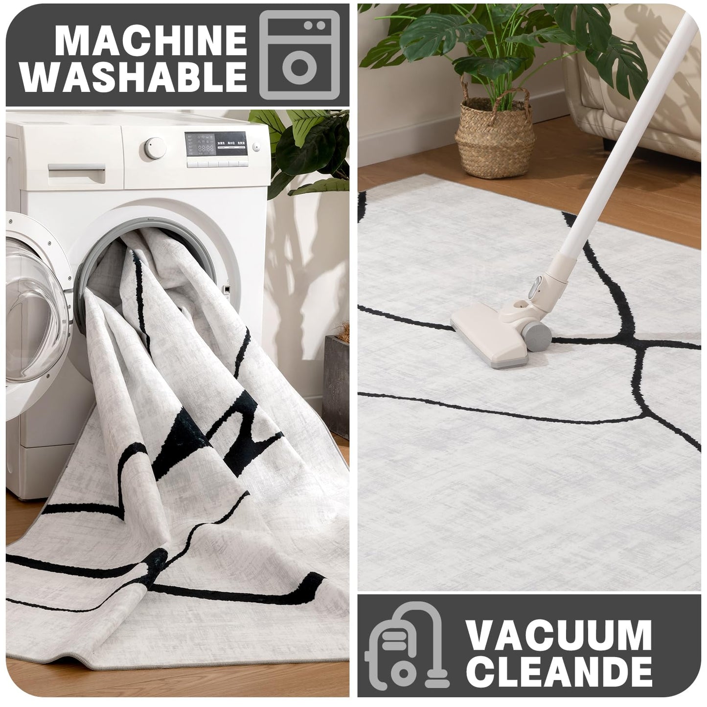 YIHOUSE 5x7 Washable Living Room Rug - Modern Abstract Black and White Area Rug Non-Slip for Bedroom Home Office (Warping, 5x7ft)