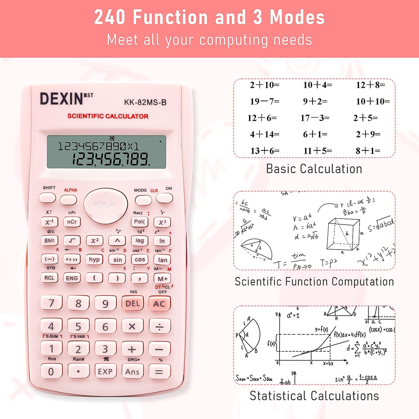 8 Pack Scientific Calculators with 2-Line LCD Display, Functions Non-Graphing Engineering Math Calculator Class Set for School, Financial Students Office Business (Pink/Blue/Green/White)