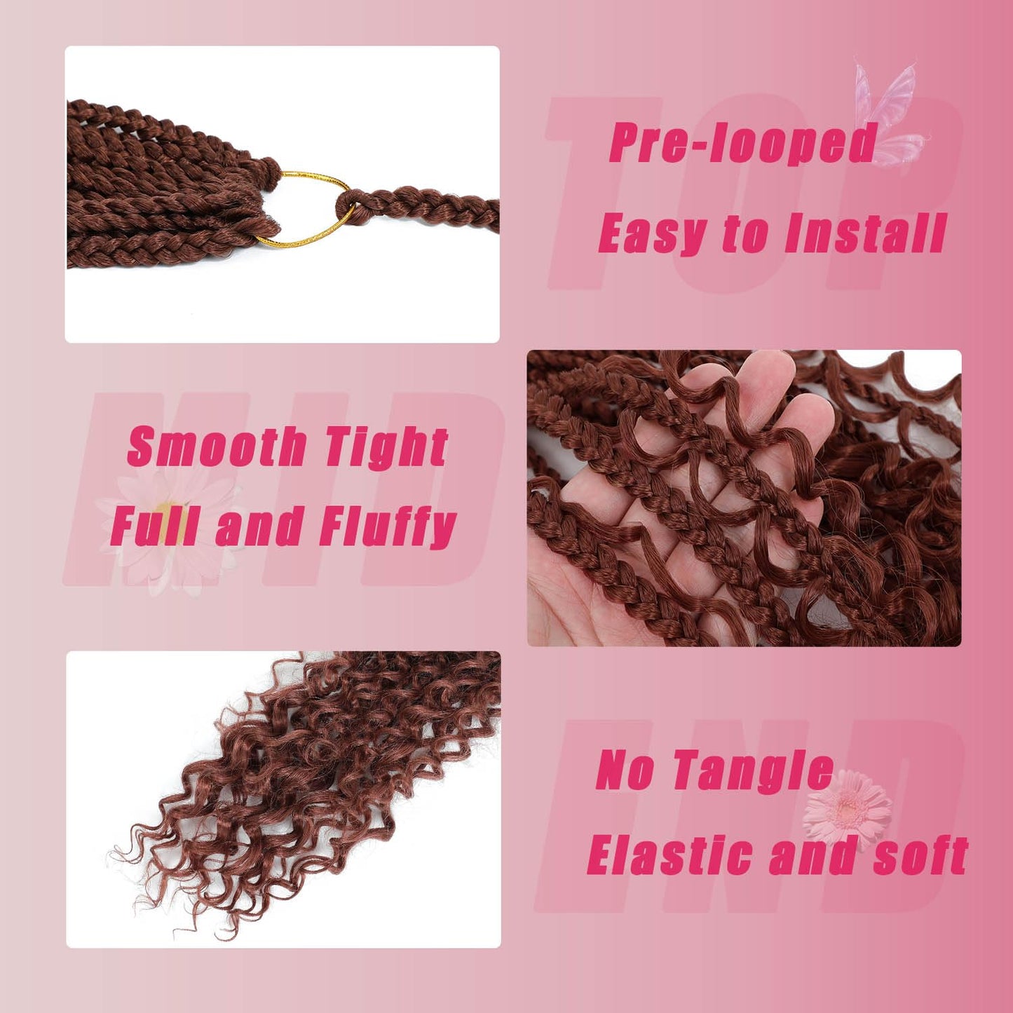 Goddess Box Braids Crochet Hair Pre Looped Boho Box Braids Braiding Hair Curly Ends Bohomian Crochet Box Braids (350#, 18 inch)