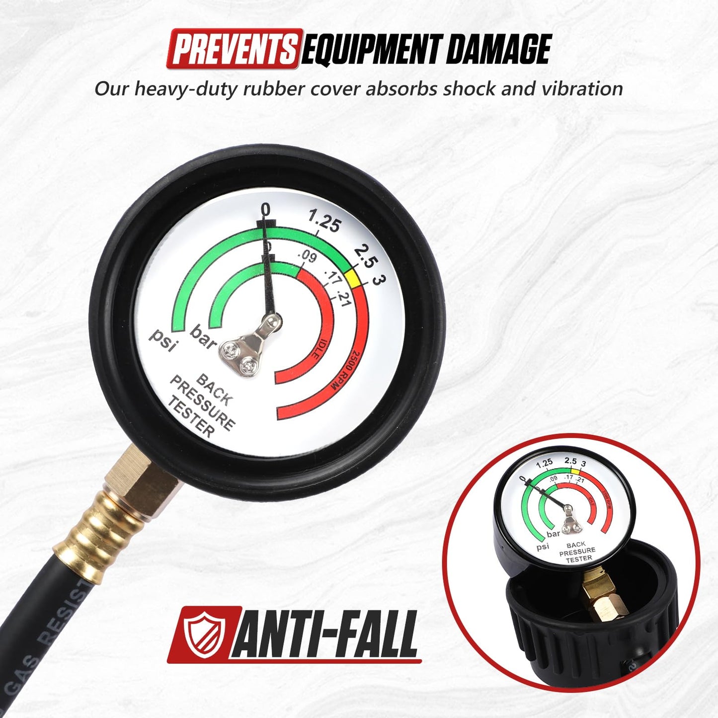 Exhaust Back Pressure Tester Kit，Professional Automotive Exhaust Back Pressure Gauge Set with 5-Foot Hose