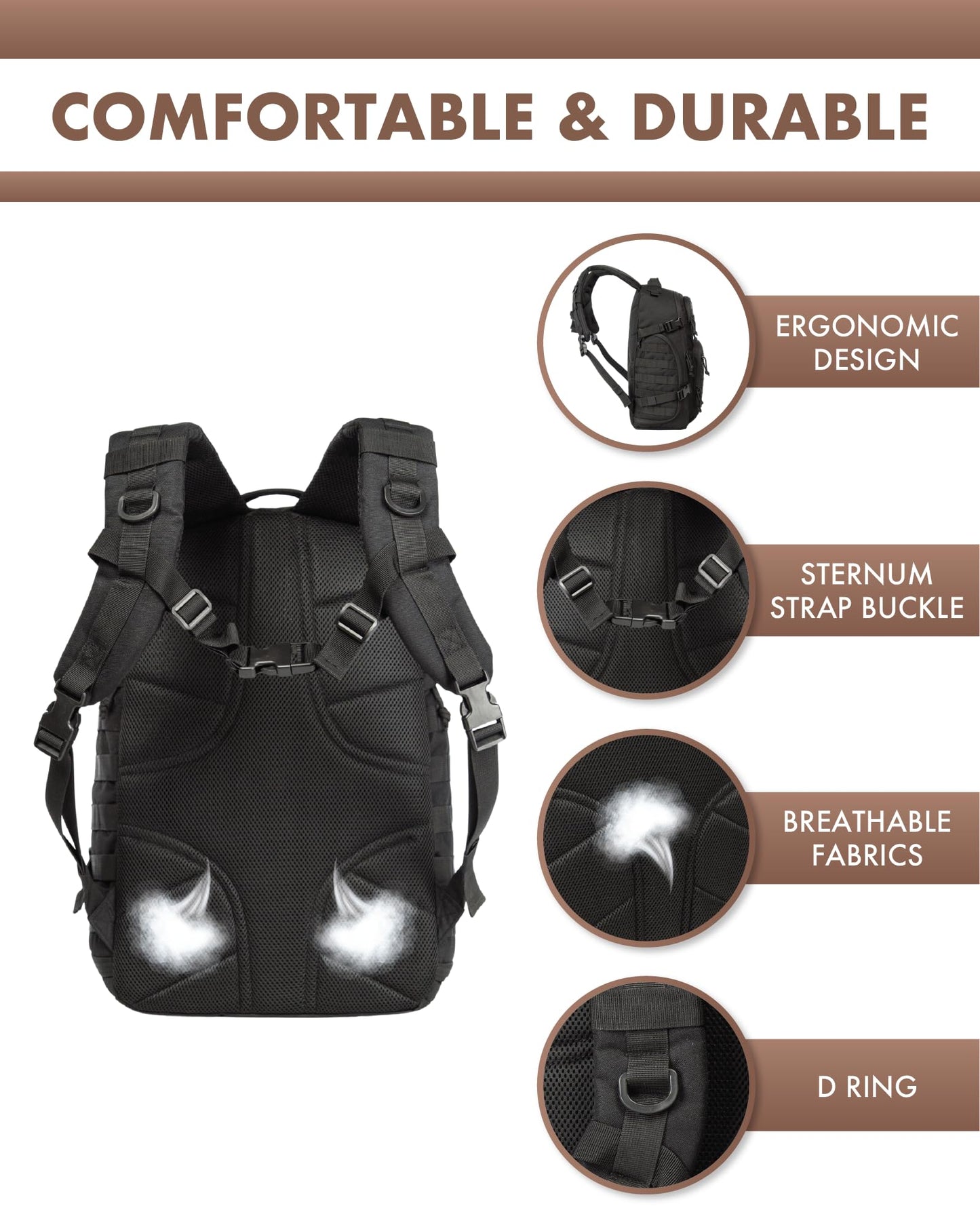 Tactical Laptop Backpack Military Backpack for Men Black Tactical Bag Backpack (Black)