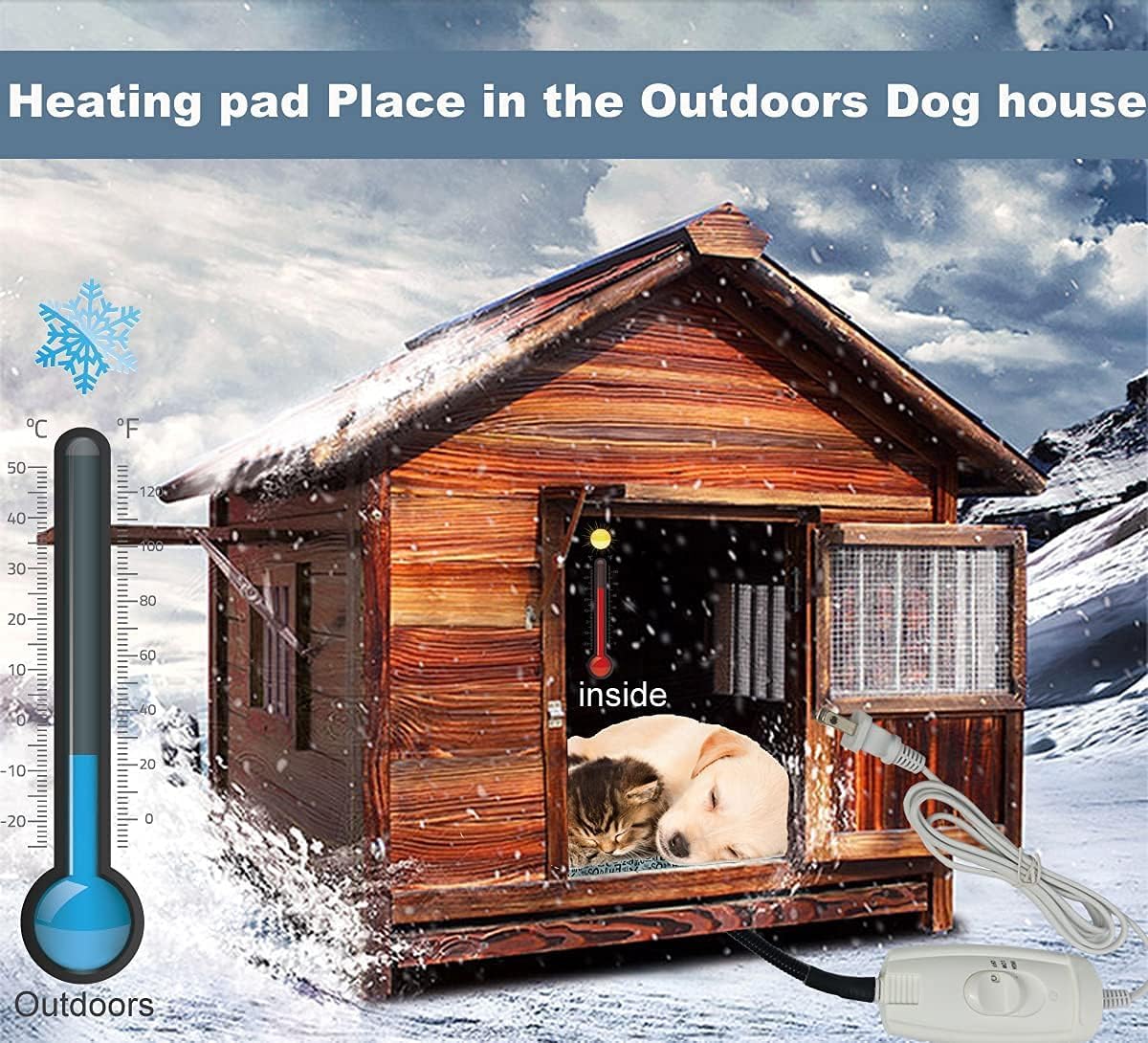 DEOMAN Pet Heating Pad Keep Dogs Cats Warming Extra Large Smart Timer Precise Temperature Control Waterproof Durable Material Easy Cleaning