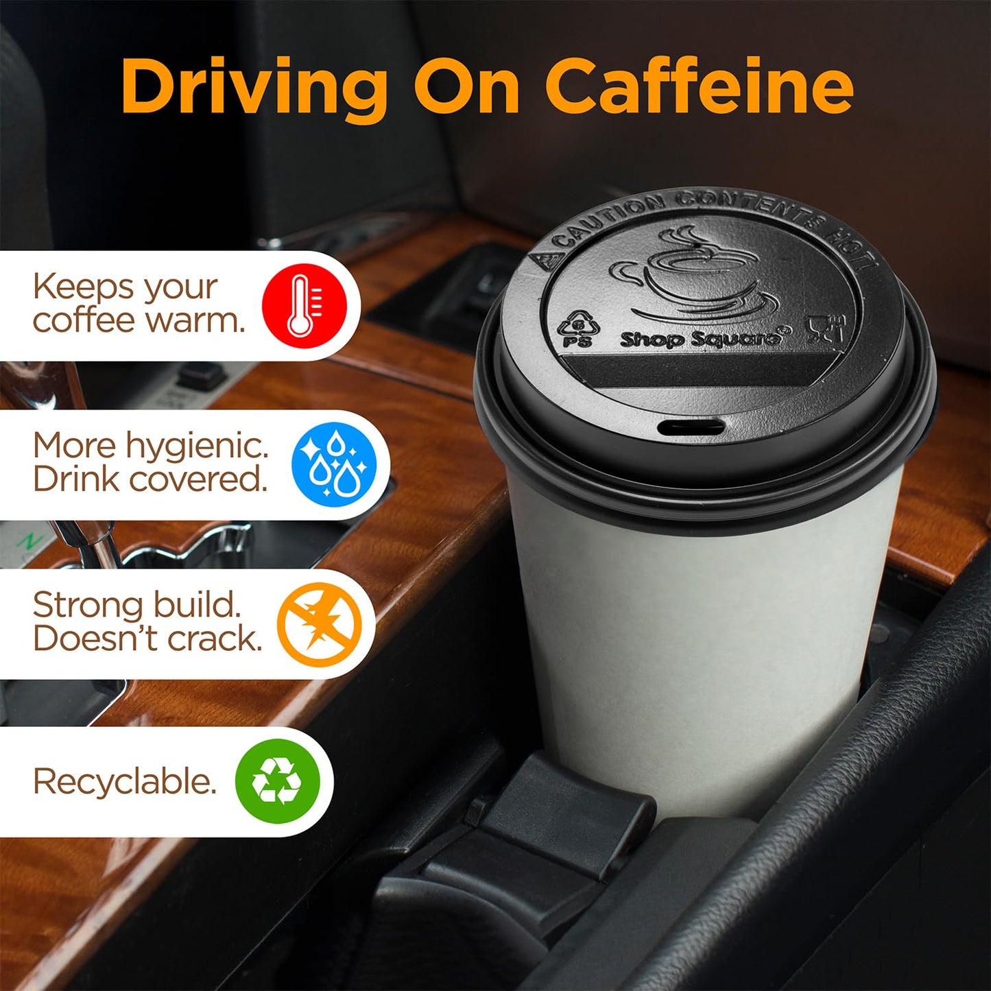 (500-Pack) Coffee Cup Lids - Disposable Coffee Lids for 10, 12, 16, 20, & 24 oz Paper Cups, 8 oz Squat Cups, Dome for To-Go Beverages, Expresso, Tea, Hot Chocolate - Black