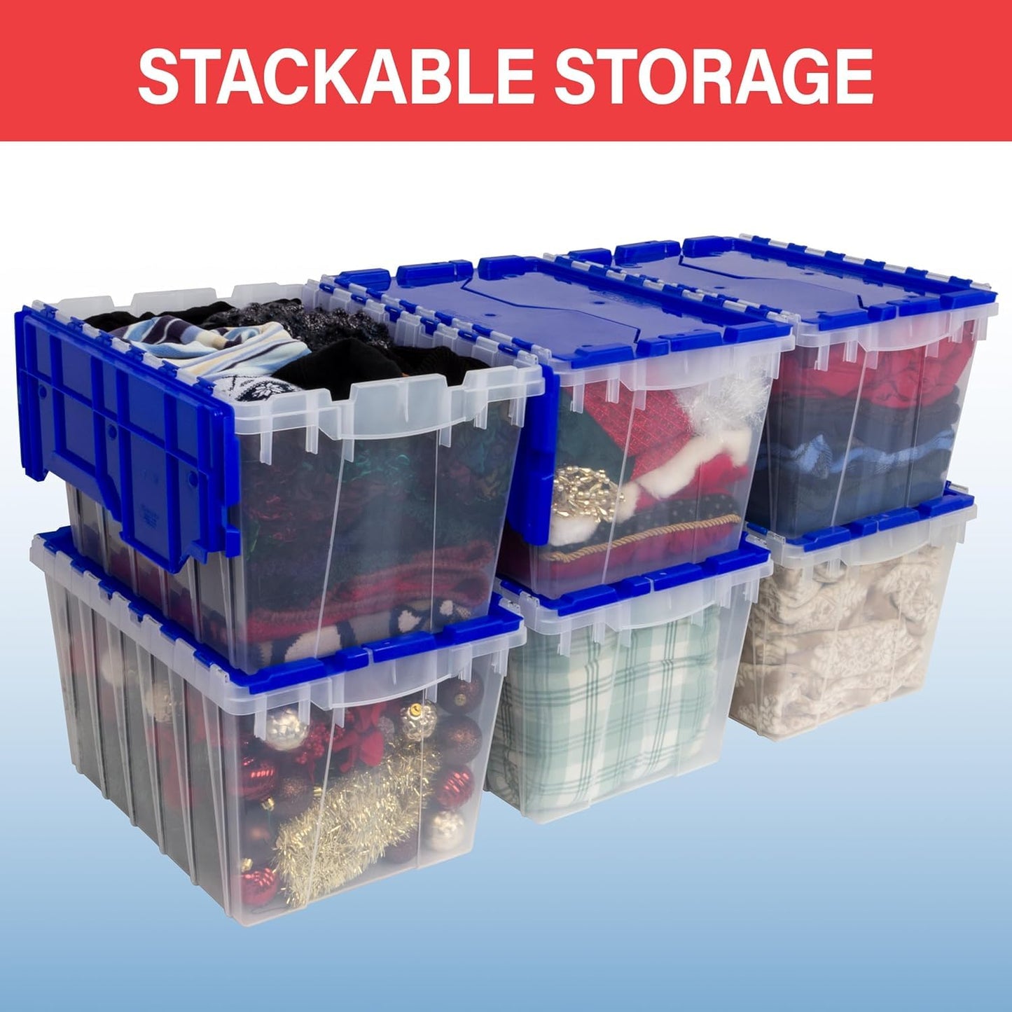 Akro-Mils 66497 18 Gallon Plastic Stackable Storage KeepBox Tote Container with Hinged Attached Lid, 21-Inch L x 15-Inch W x 17-Inch H, Clear/Green