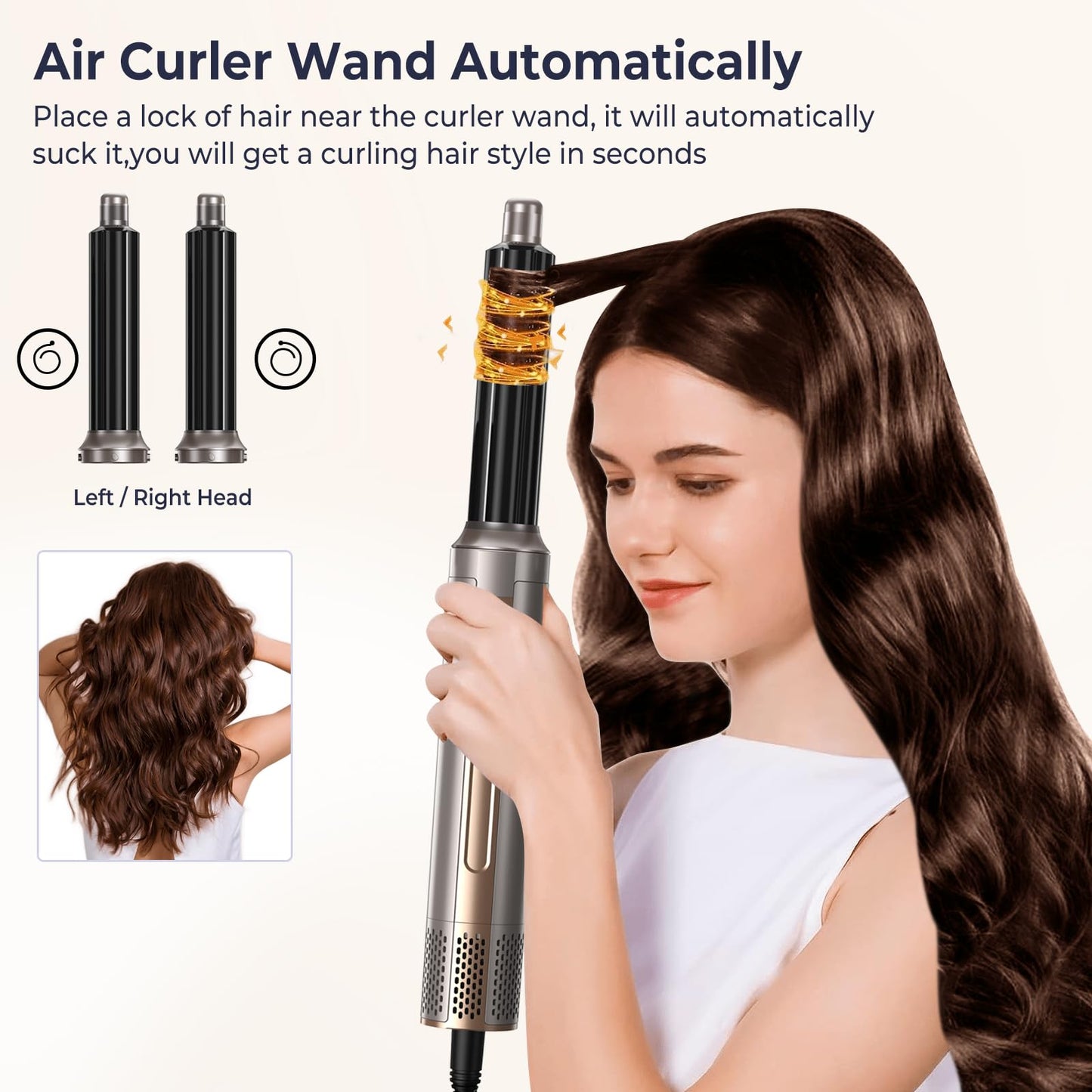 Blow Dryer Brush,Hair Dryer Brush with Attachments,110000 RPM Curly Twist 6 in 1 Air Style, Professional Ionic Hair Styling Tool, Left & Right Air Curler, Volumizer
