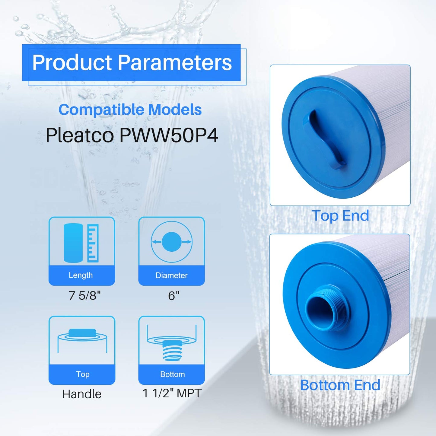 POOLPURE Replacement Filter for PWW50P4 APCC7373 Hydro Spa 6136 090164823904 SD-01241 SD-00712 090164006543 PDC620-AFS 611OD SD-01321 50353 PDC500-AFS Filter Cartridge, Pack of 2