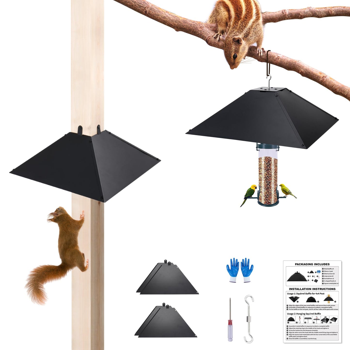 BULFULL Metal Squirrel Baffle for 4x4 Post or Hanging, 2-in-1 Outdoor Wooden Pole Mount Squirrel Baffle for Bird Feeder Pole, 17 Inch Hanging Baffle Feeders to Deter Squirrels or Small Animals - 1PC