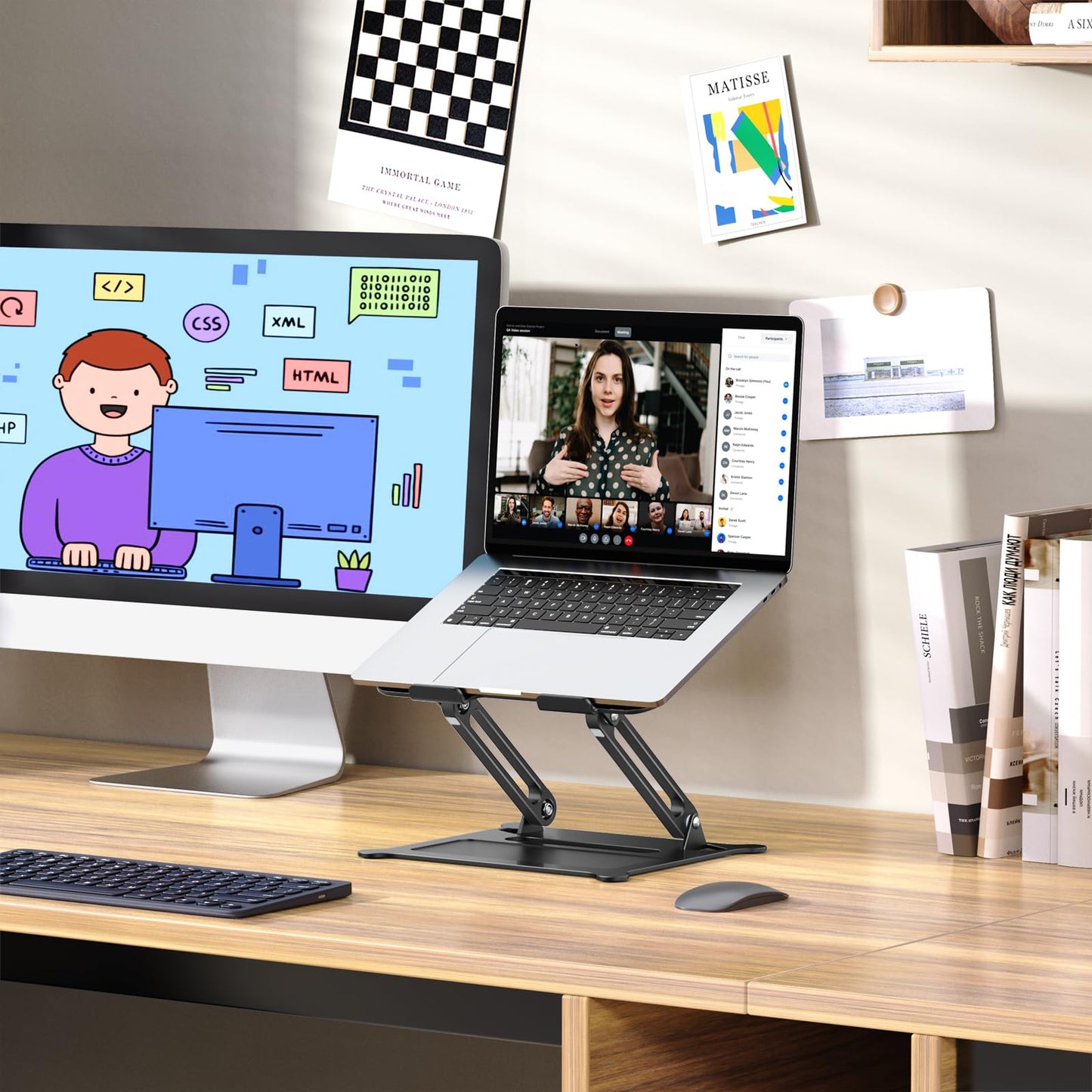 Urmust Laptop Notebook Stand Holder, Ergonomic Adjustable Ultrabook Stand Riser Portable with Heat-Vent Compatible with MacBook Air Pro, Dell, HP, Lenovo Light Weight Aluminum Up to 15.6"(Black)