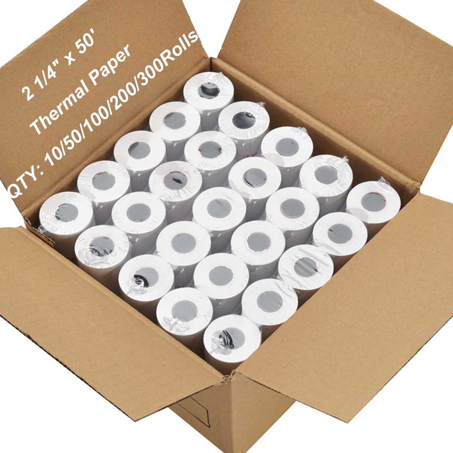 100 Rolls 2 1/4" x 50' Thermal Paper Receipt Rolls, 2.25in x 50ft Cash Register POS Paper fits All Credit Card Terminals, 58mm Thermal Receipt Paper
